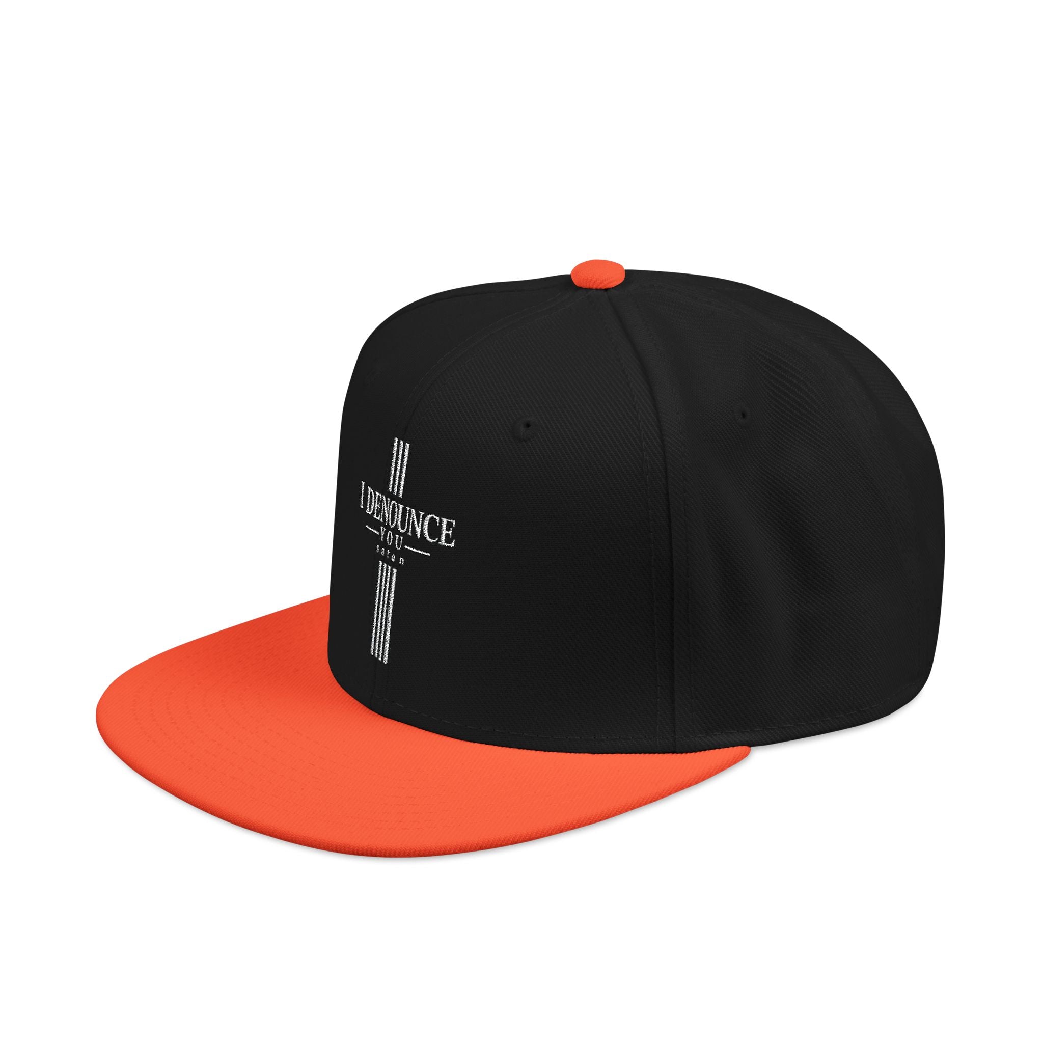 Embroidered Cross Snapback Hat - Black & Cyan Religious Trucker Cap