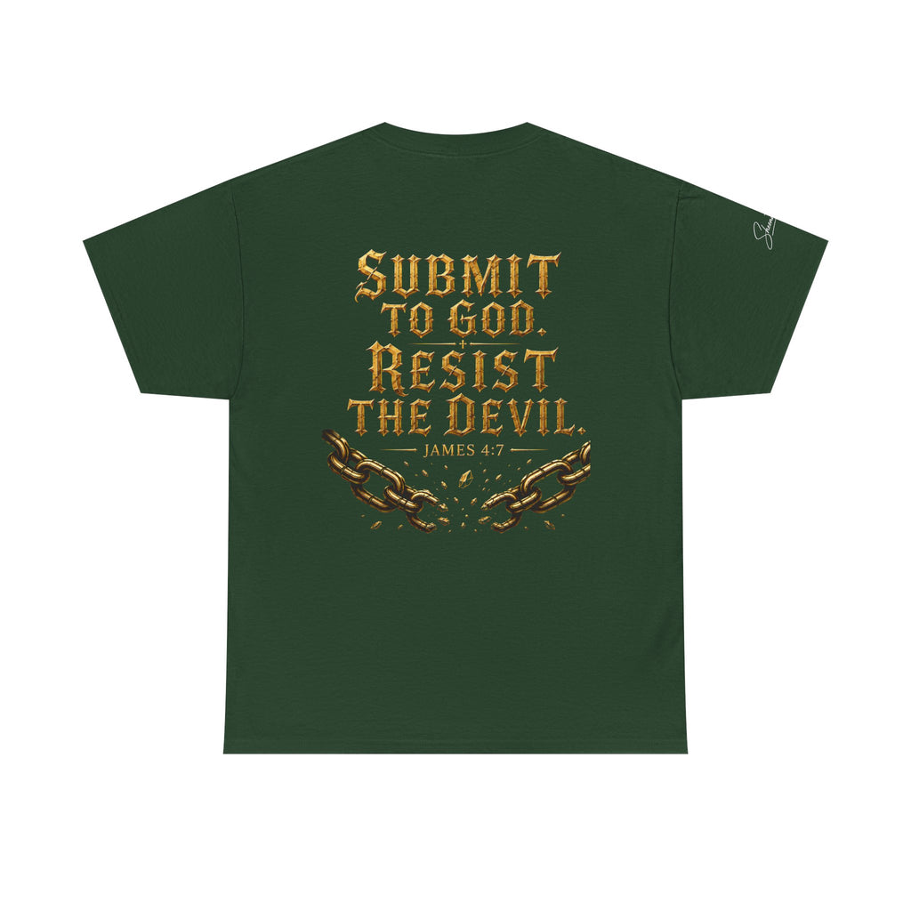 Garment — "I Denounce You Satan" Bold Gold Graphic Christian Statement