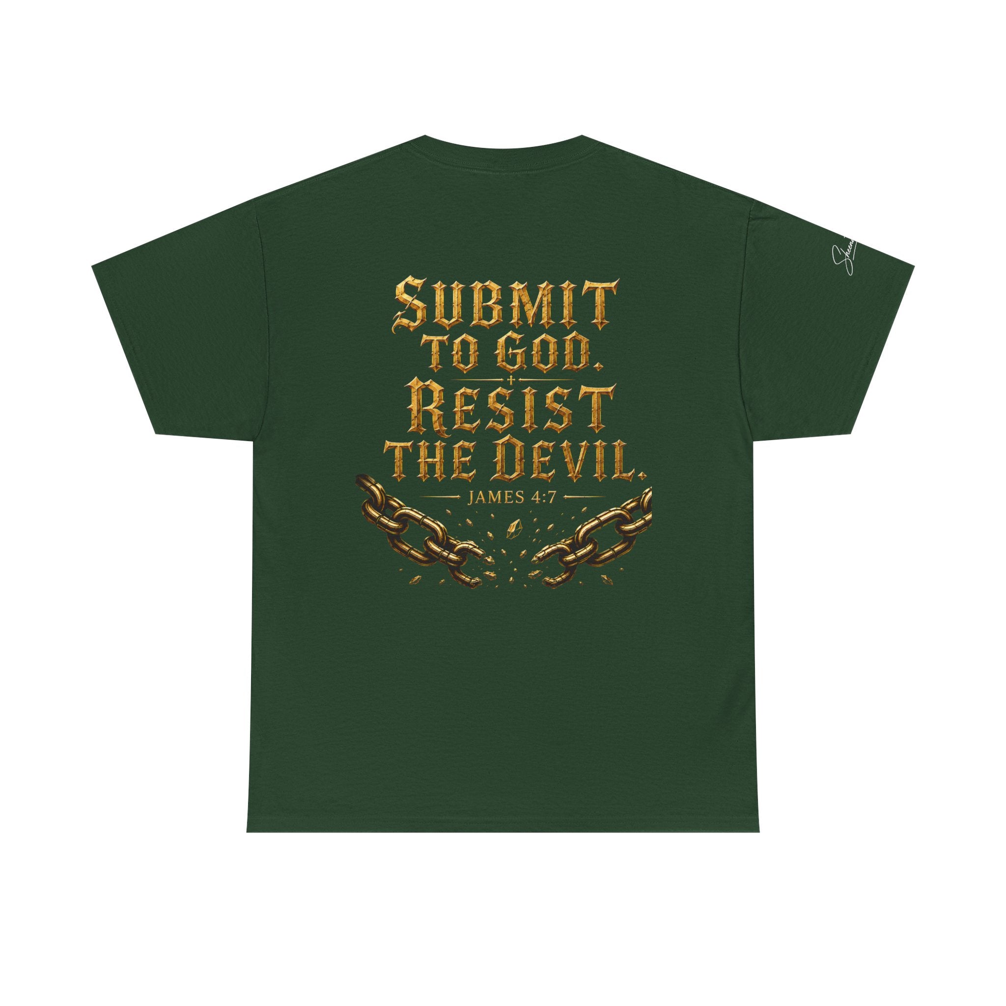 Garment — "I Denounce You Satan" Bold Gold Graphic Christian Statement