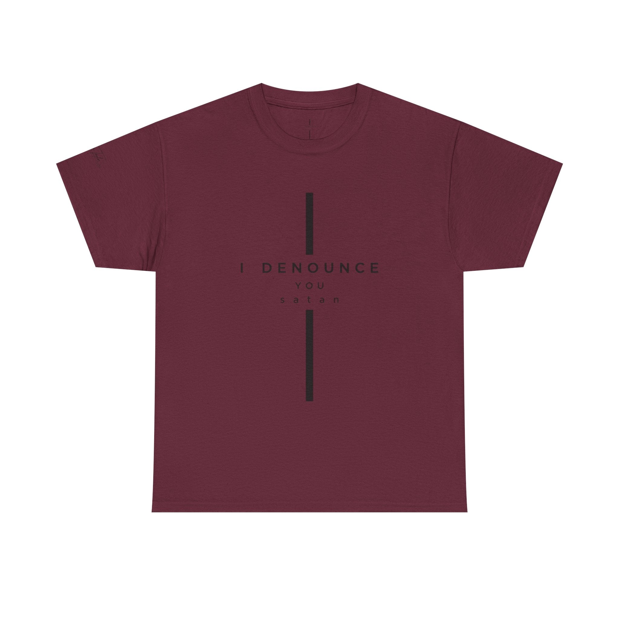 Christian Tee "I Denounce You Satan" Minimal Cross Shirt