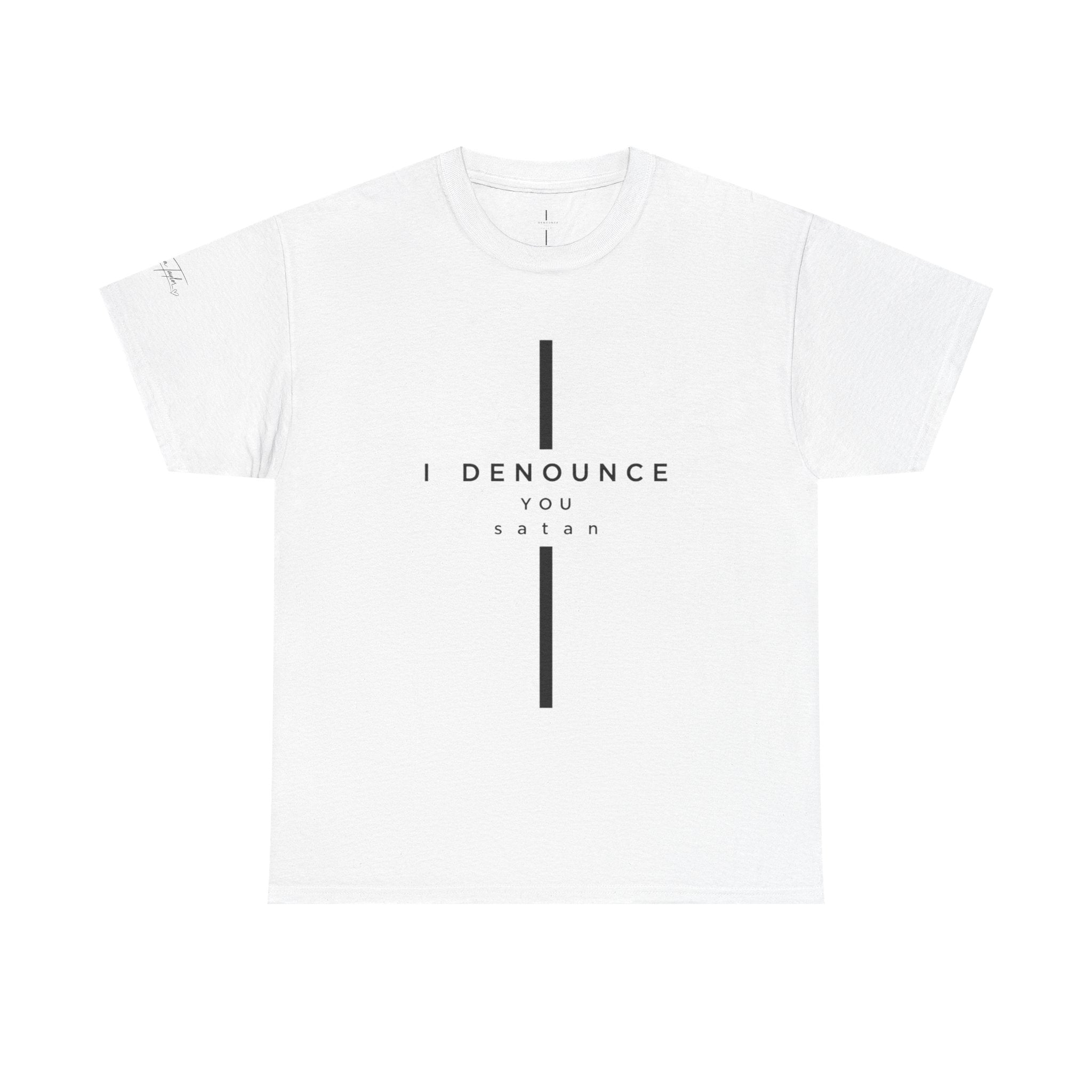 Christian Tee "I Denounce You Satan" Minimal Cross Shirt