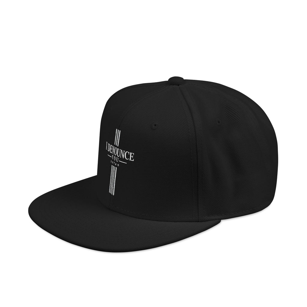 Embroidered Cross Snapback Hat - Black & Cyan Religious Trucker Cap