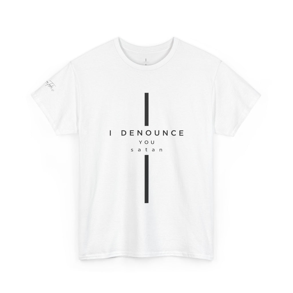 Christian Tee "I Denounce You Satan" Minimal Cross Shirt