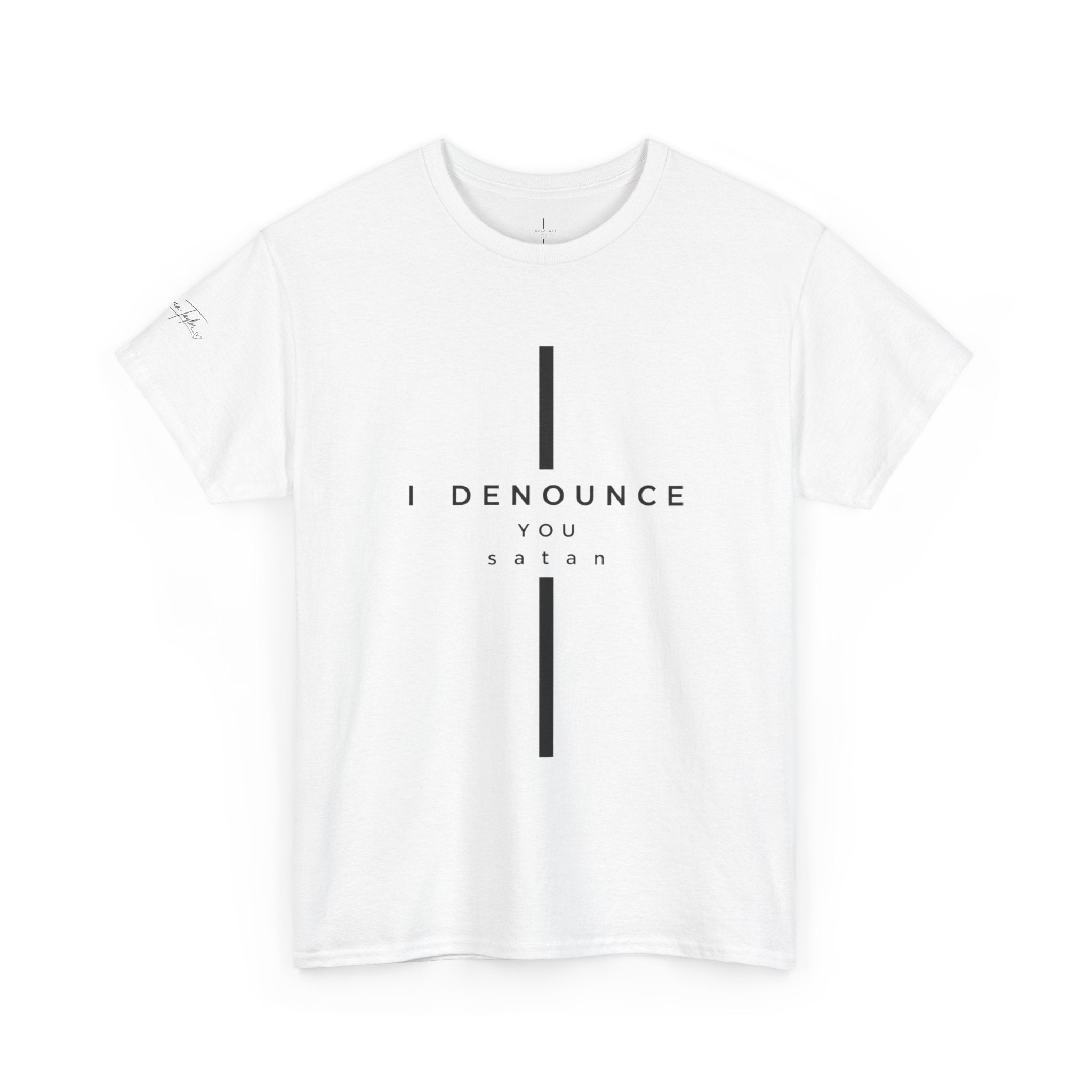 Christian Tee "I Denounce You Satan" Minimal Cross Shirt