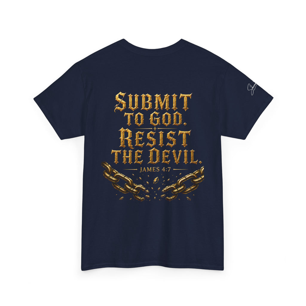Garment — "I Denounce You Satan" Bold Gold Graphic Christian Statement