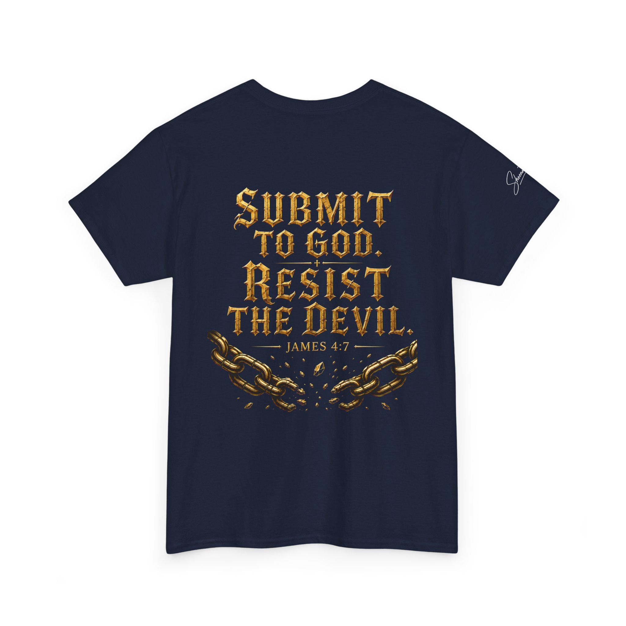 Garment — "I Denounce You Satan" Bold Gold Graphic Christian Statement