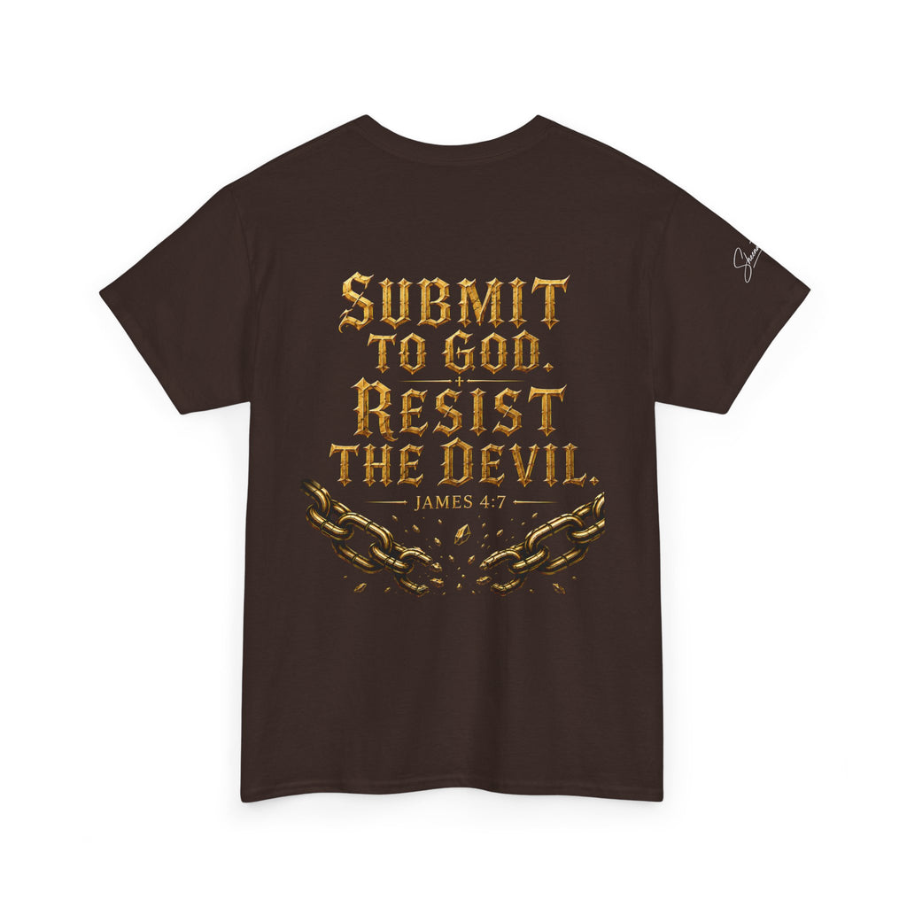 Garment — "I Denounce You Satan" Bold Gold Graphic Christian Statement