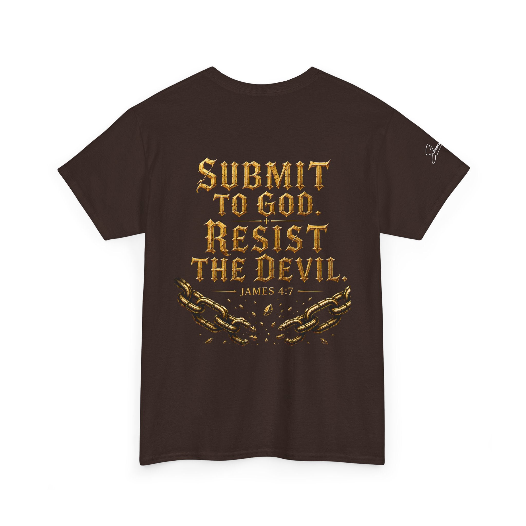 Garment — "I Denounce You Satan" Bold Gold Graphic Christian Statement