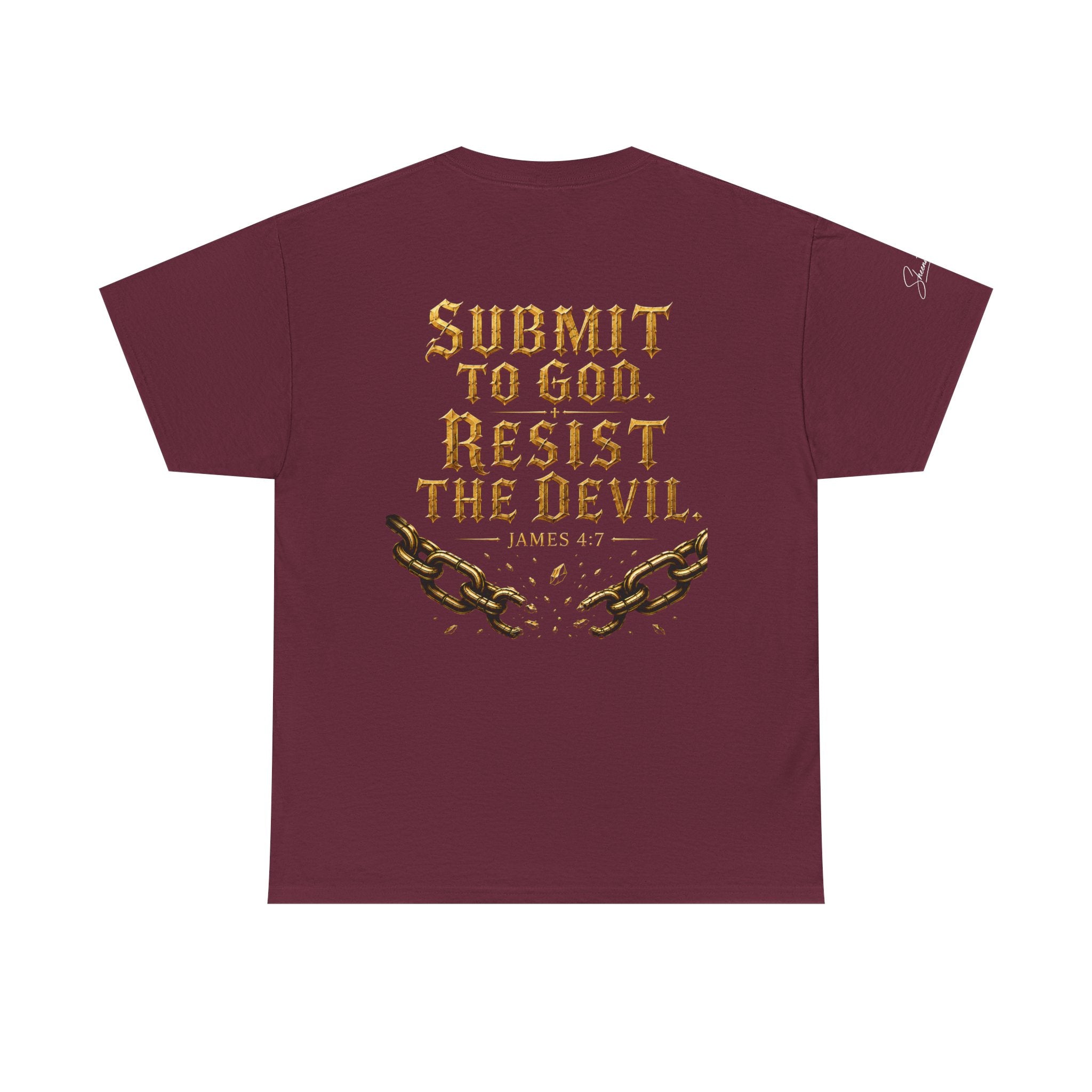 Garment — "I Denounce You Satan" Bold Gold Graphic Christian Statement