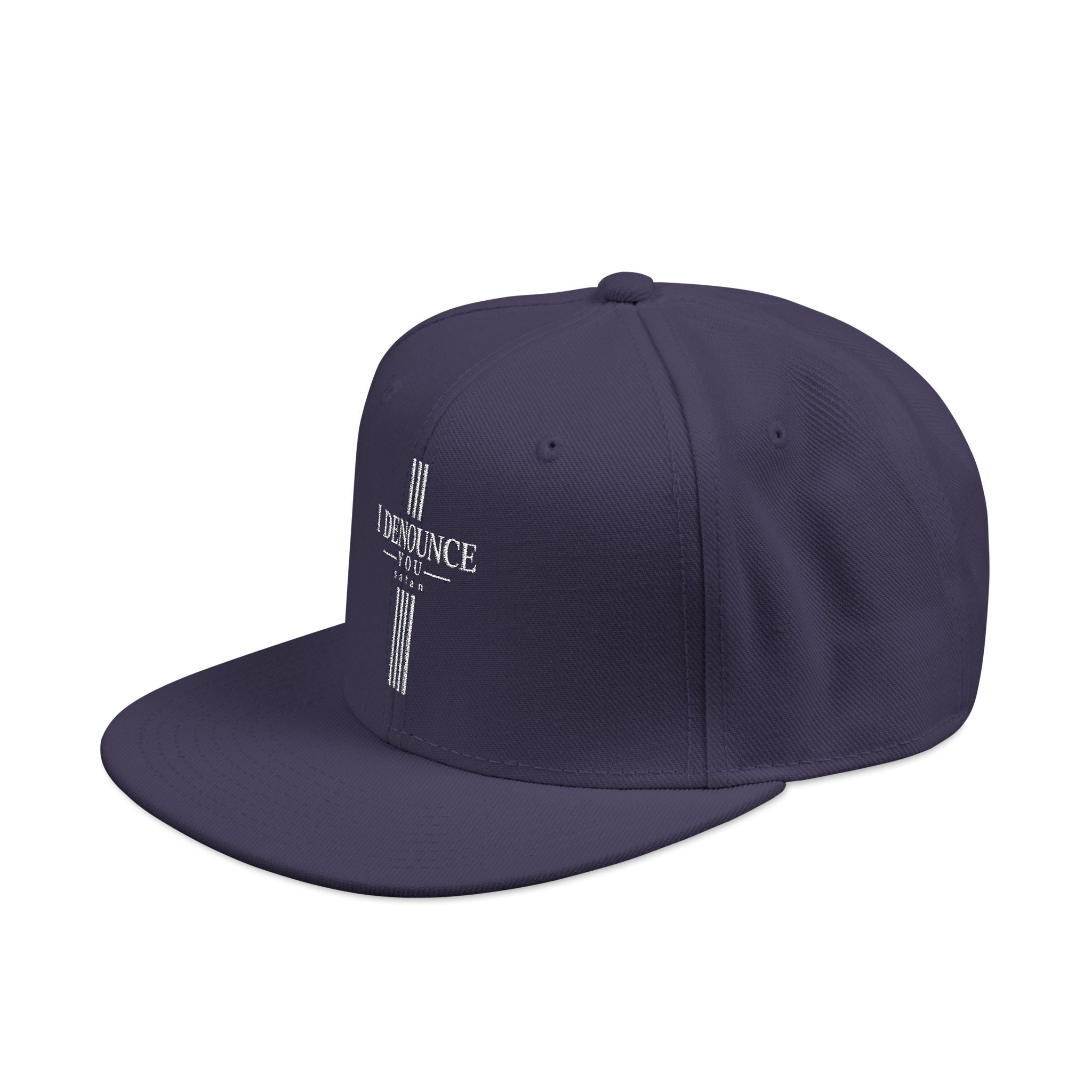 Embroidered Cross Snapback Hat - Black & Cyan Religious Trucker Cap