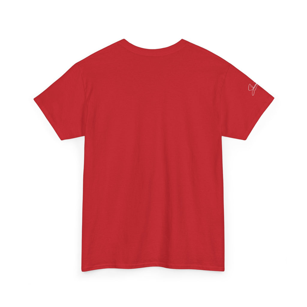 I Denounce You Tee — Minimalist Statement T‑Shirt (Pink Cross Text)