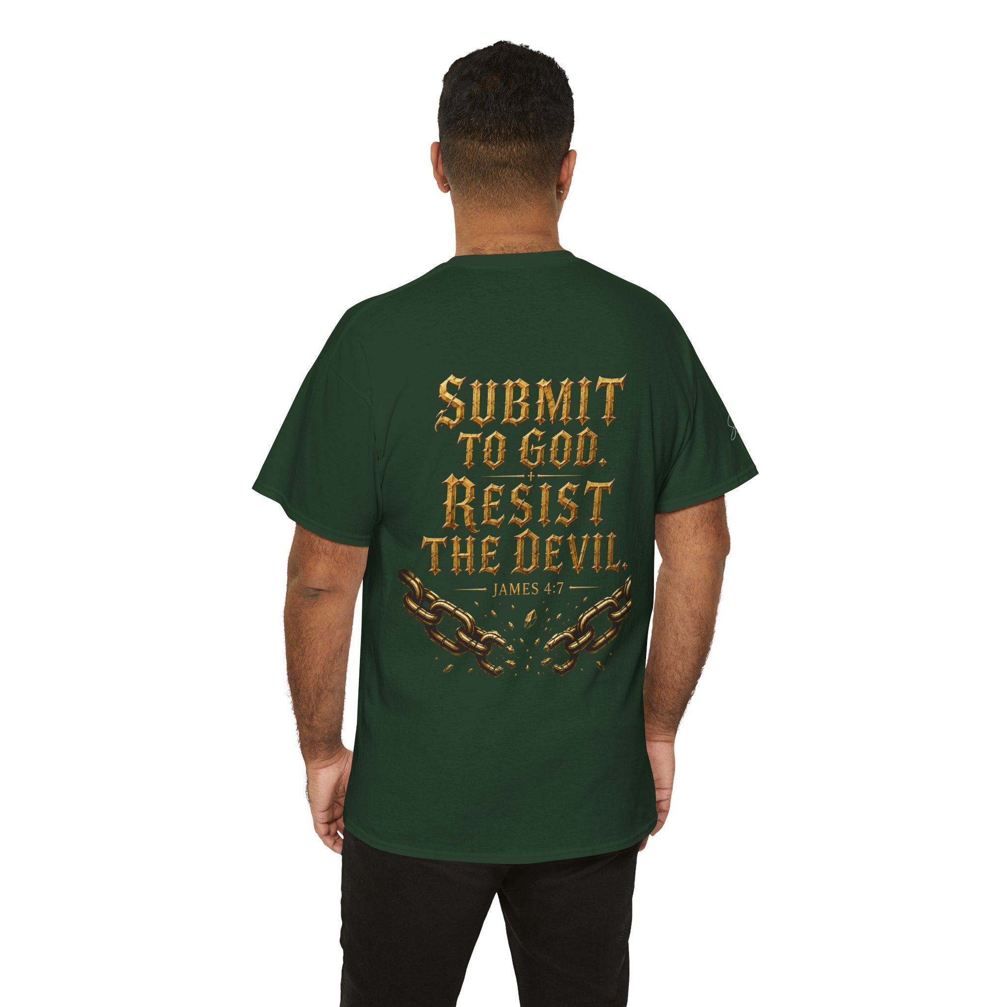 Garment — "I Denounce You Satan" Bold Gold Graphic Christian Statement