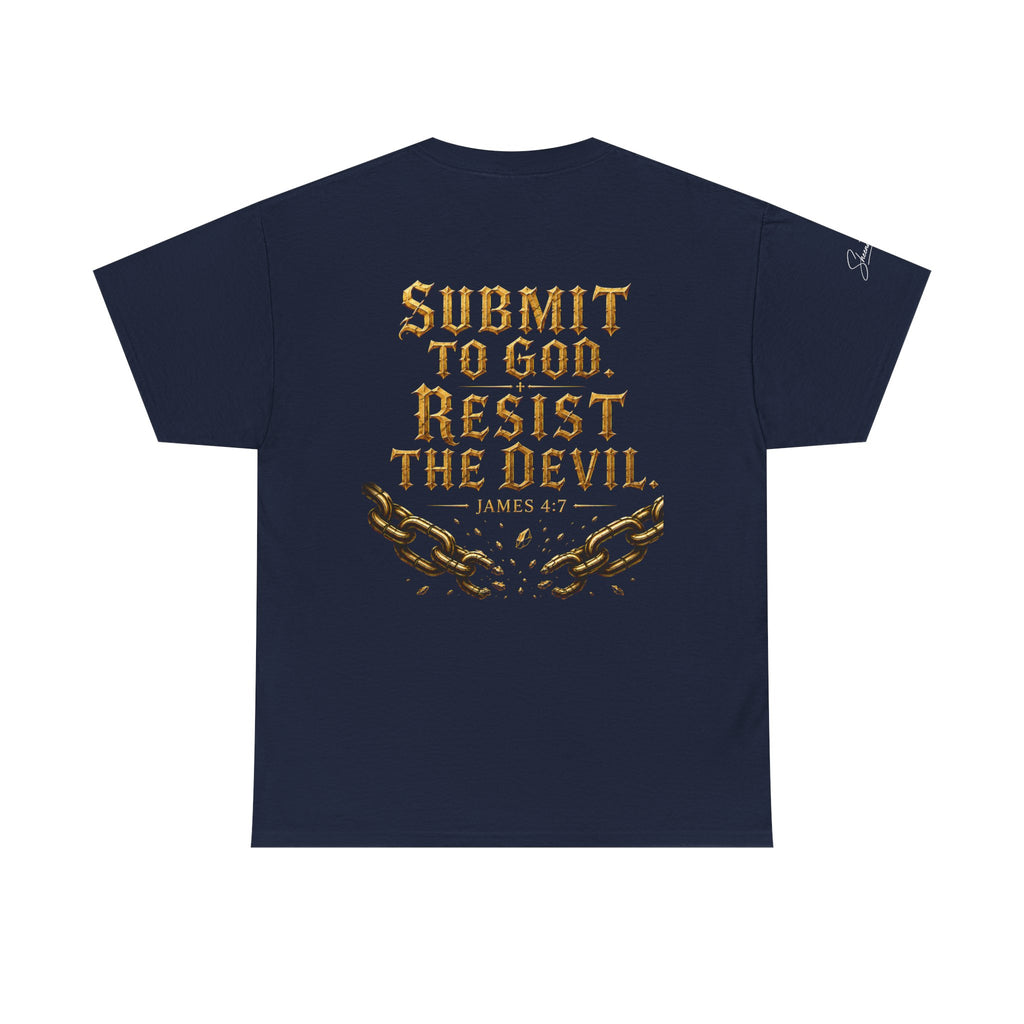 Garment — "I Denounce You Satan" Bold Gold Graphic Christian Statement