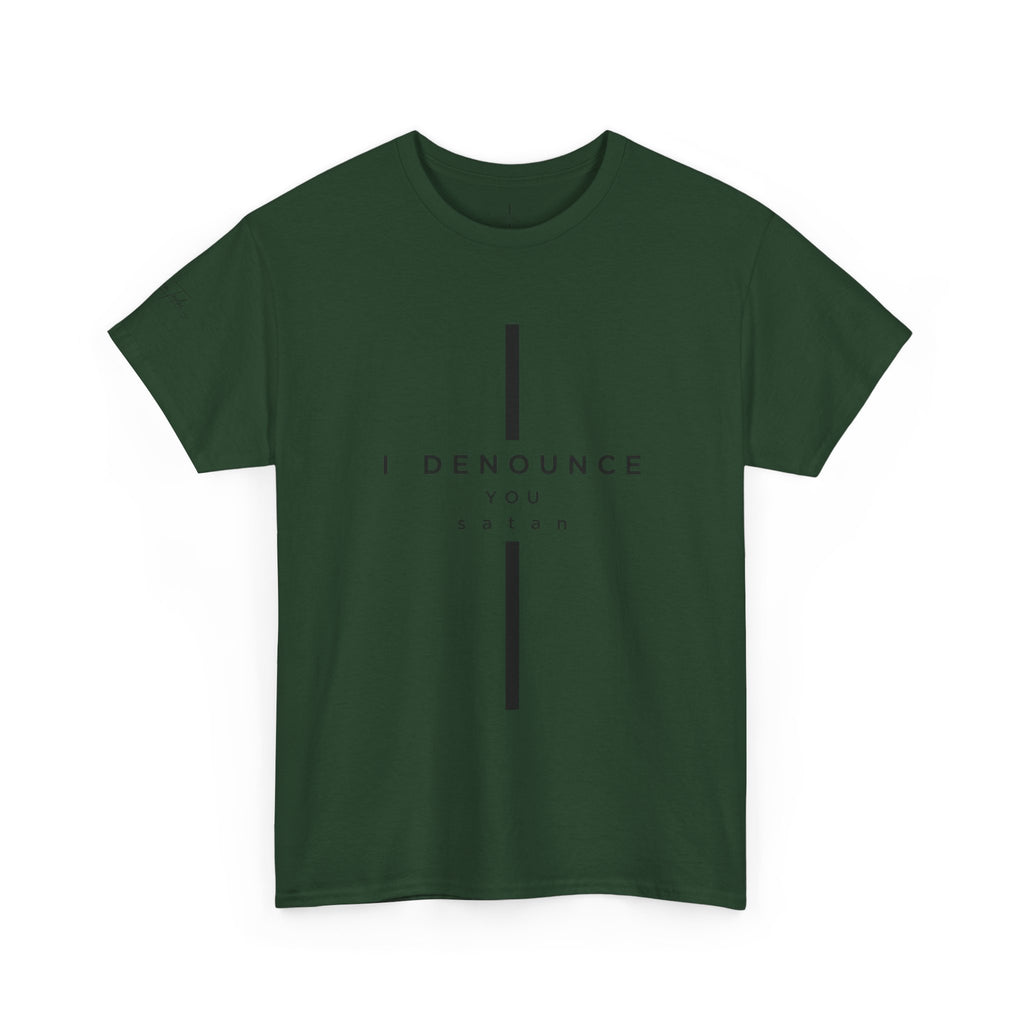 Christian Tee "I Denounce You Satan" Minimal Cross Shirt