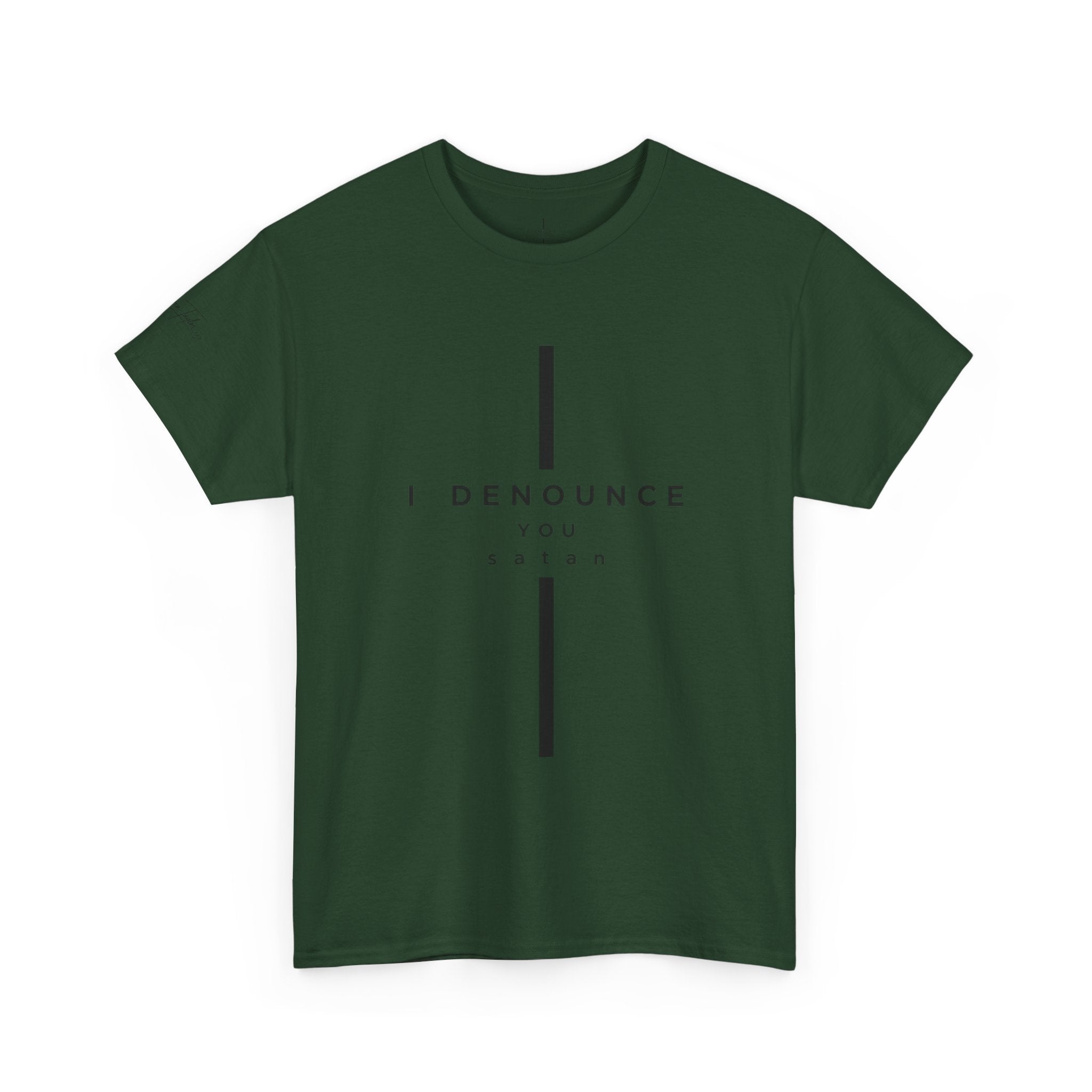 Christian Tee "I Denounce You Satan" Minimal Cross Shirt