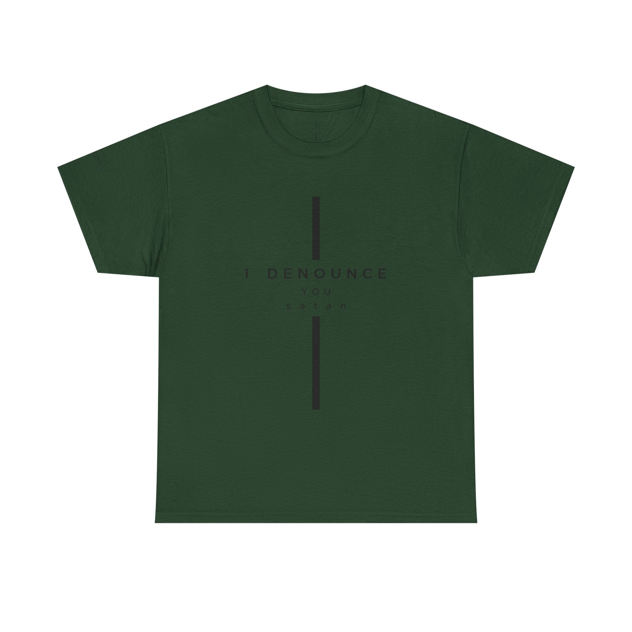 Christian Tee "I Denounce You Satan" Minimal Cross Shirt