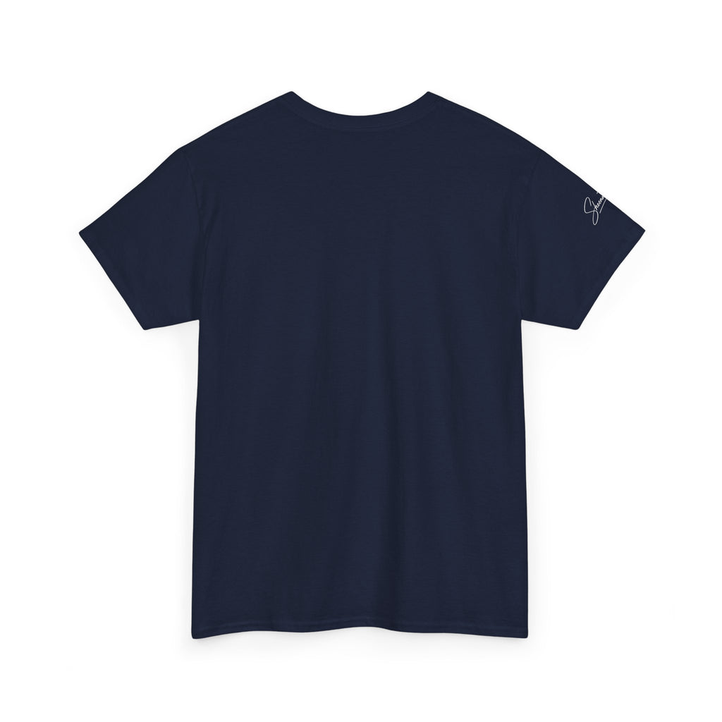 I Denounce You Tee — Minimalist Statement T‑Shirt (Pink Cross Text)