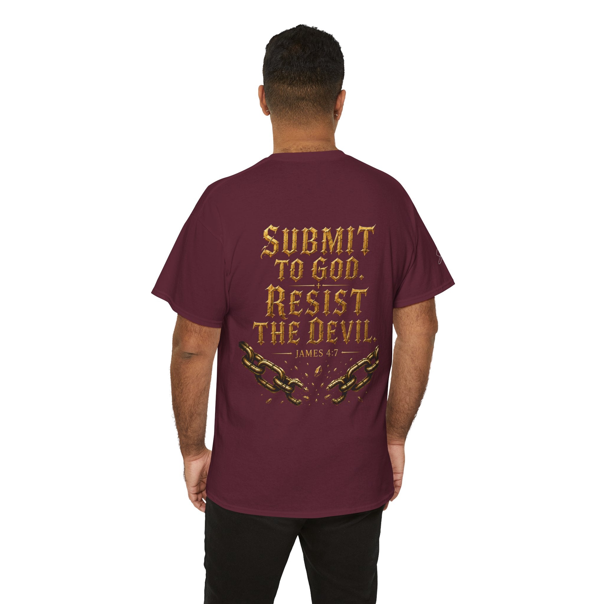 Garment — "I Denounce You Satan" Bold Gold Graphic Christian Statement