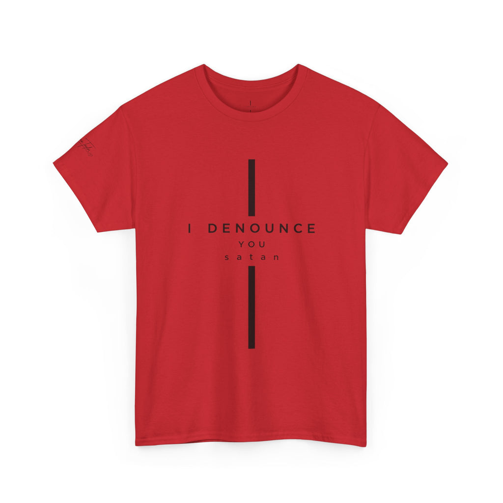 Christian Tee "I Denounce You Satan" Minimal Cross Shirt
