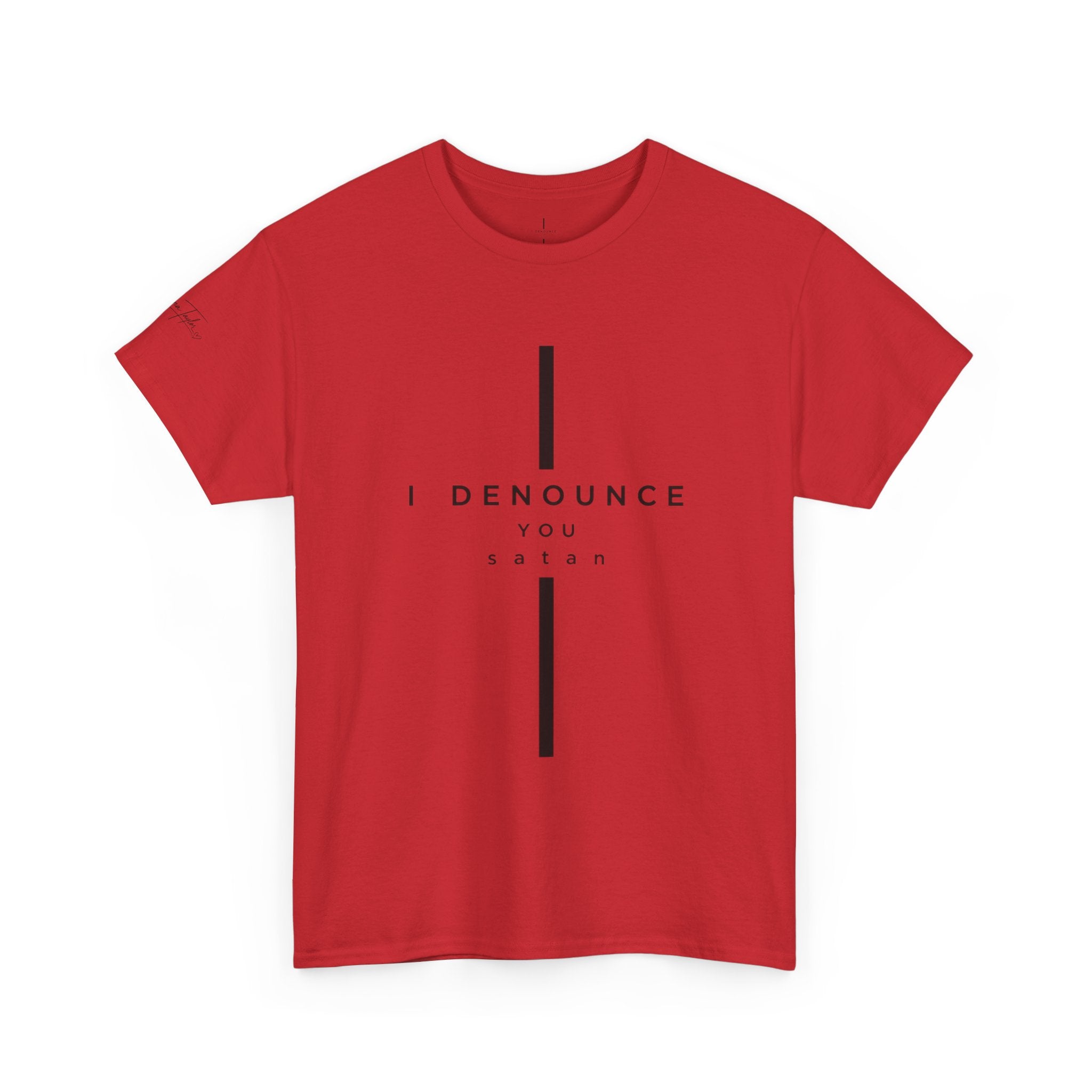 Christian Tee "I Denounce You Satan" Minimal Cross Shirt