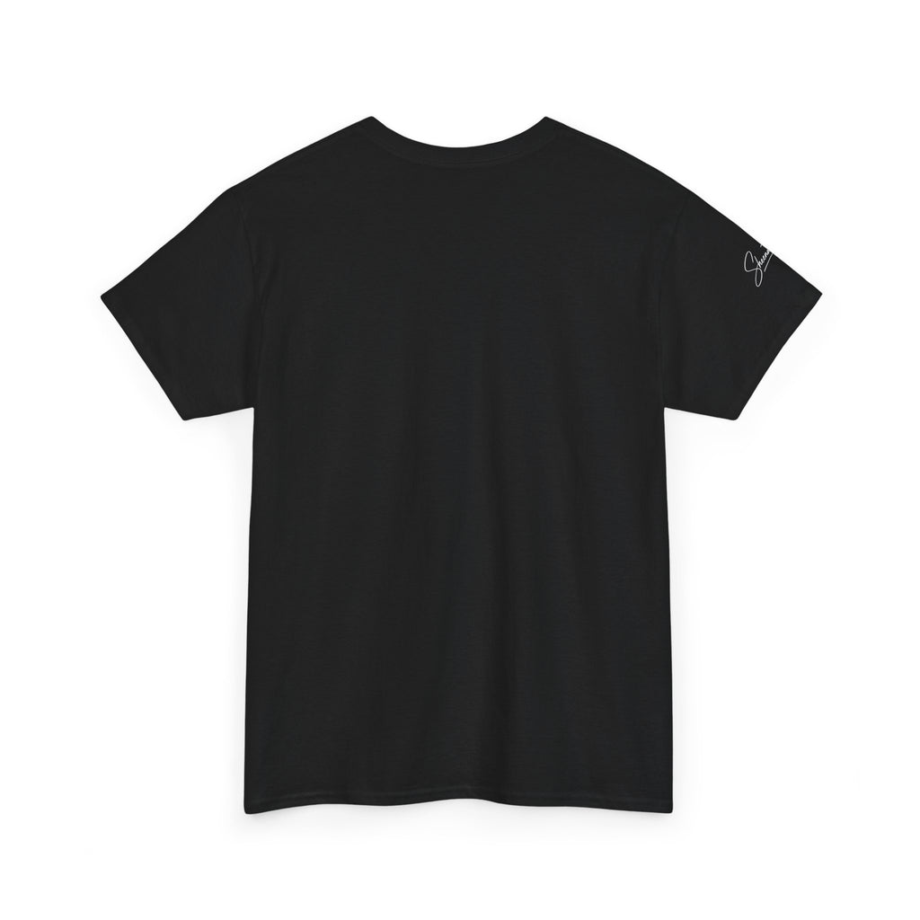 I Denounce You Tee — Minimalist Statement T‑Shirt (Pink Cross Text)