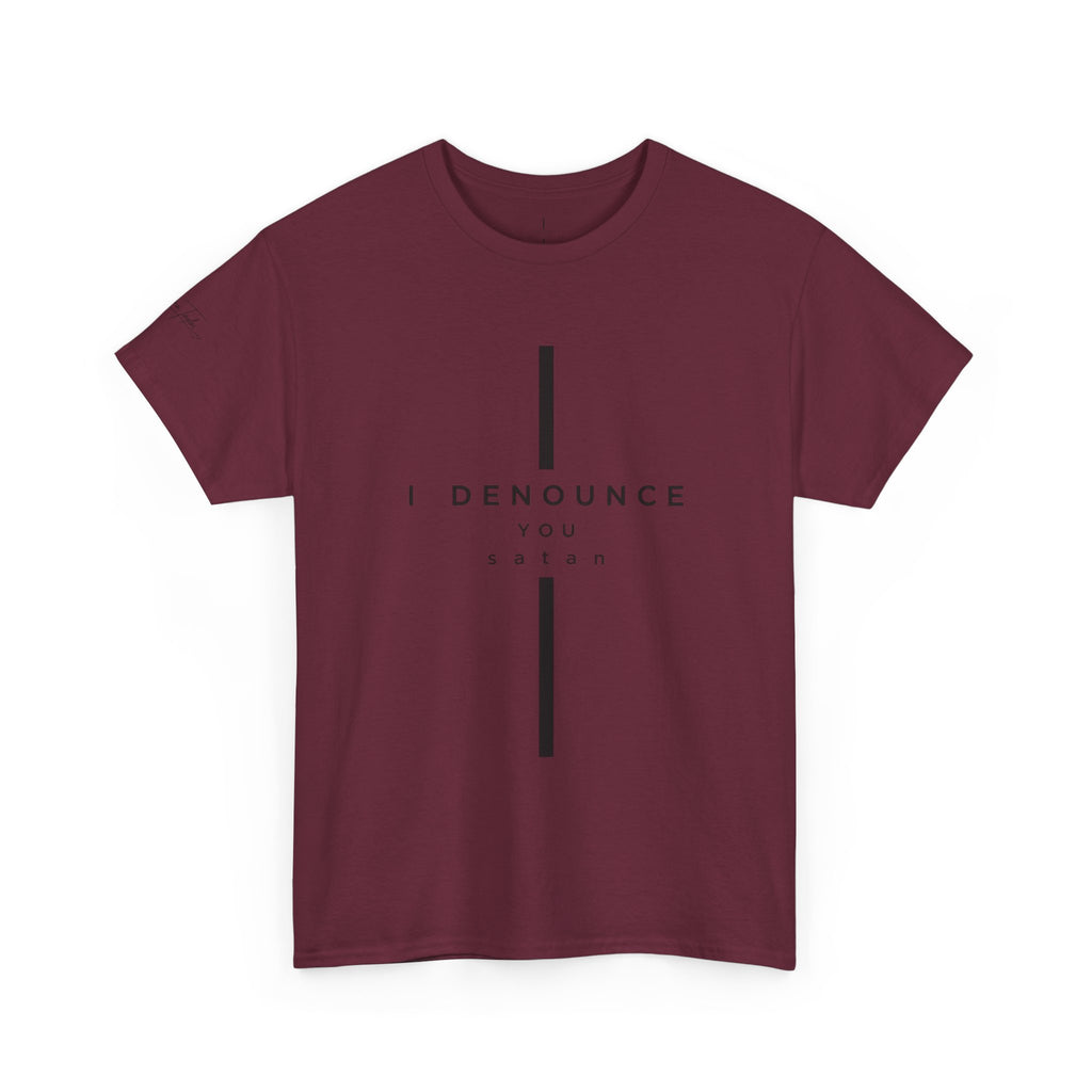 Christian Tee "I Denounce You Satan" Minimal Cross Shirt