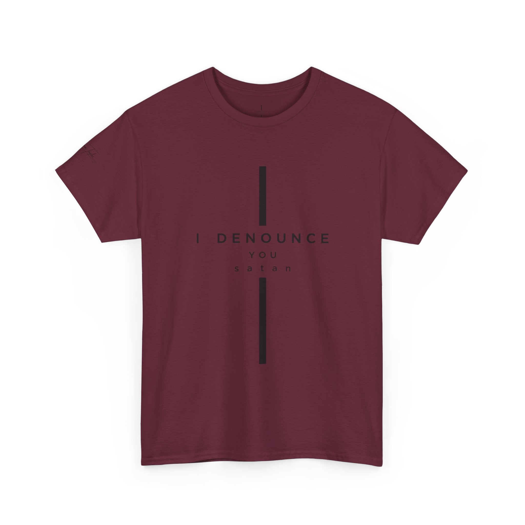 Christian Tee "I Denounce You Satan" Minimal Cross Shirt