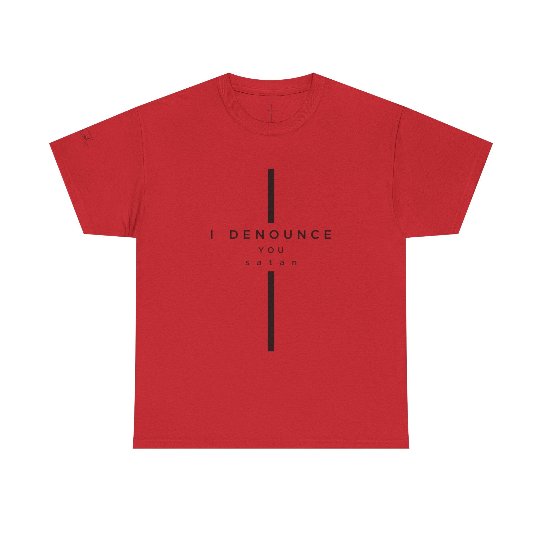 Christian Tee "I Denounce You Satan" Minimal Cross Shirt