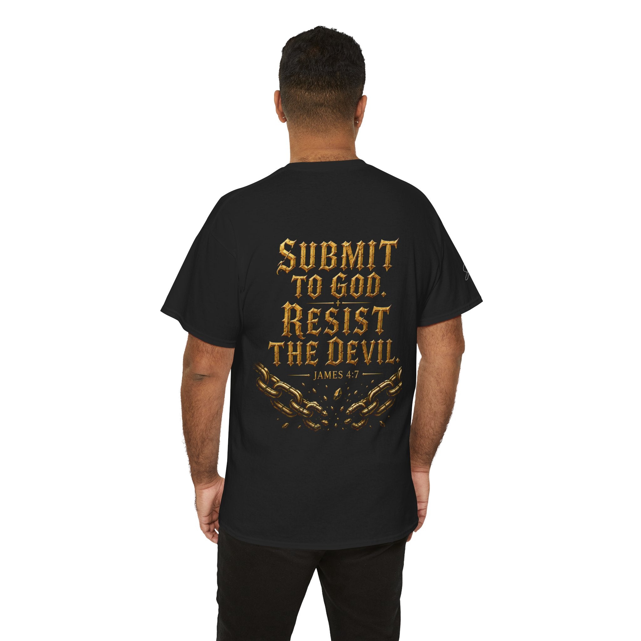Garment — "I Denounce You Satan" Bold Gold Graphic Christian Statement
