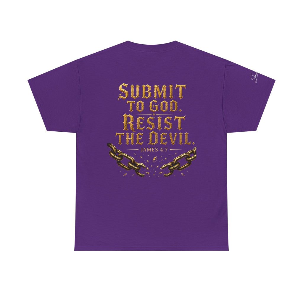 Garment — "I Denounce You Satan" Bold Gold Graphic Christian Statement