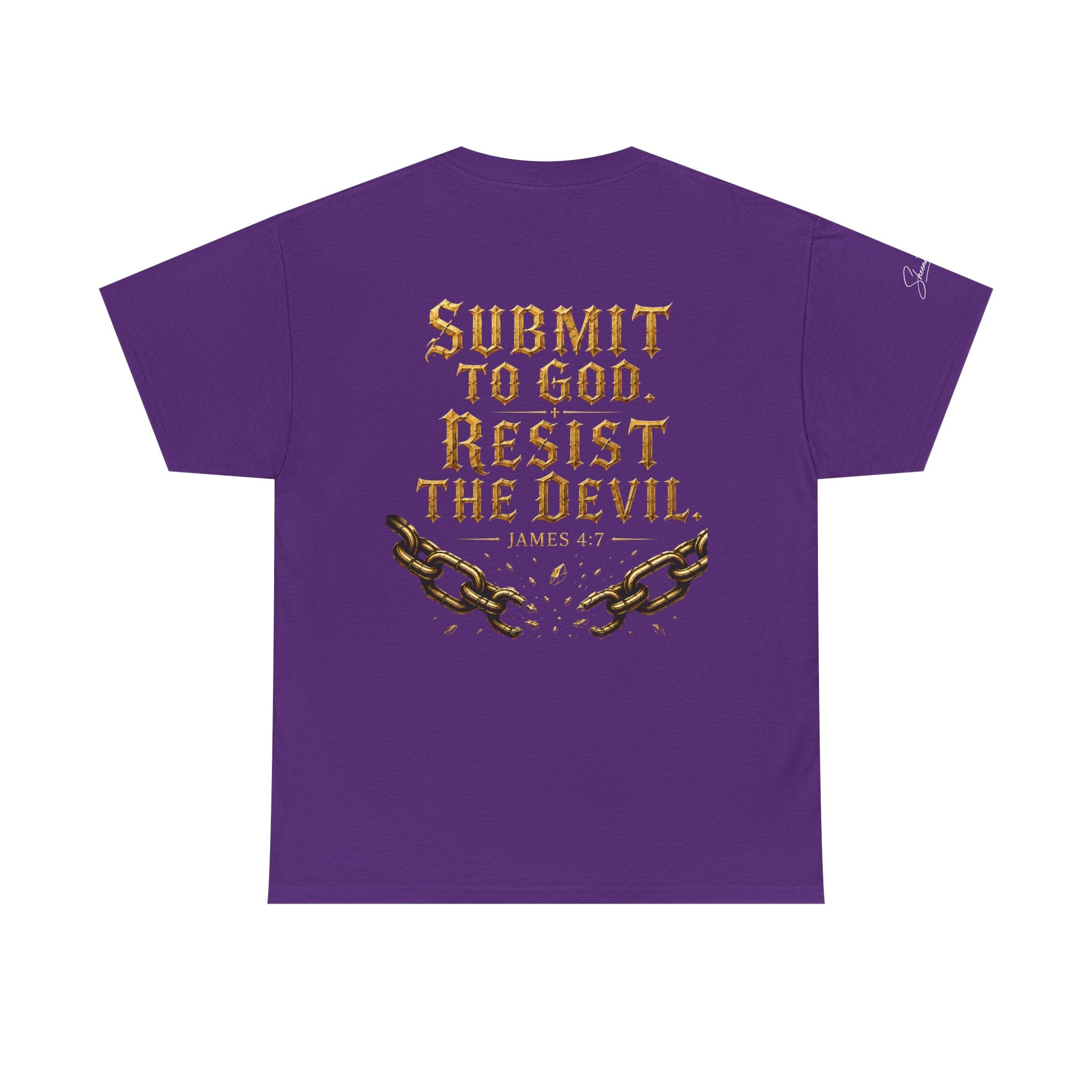 Garment — "I Denounce You Satan" Bold Gold Graphic Christian Statement