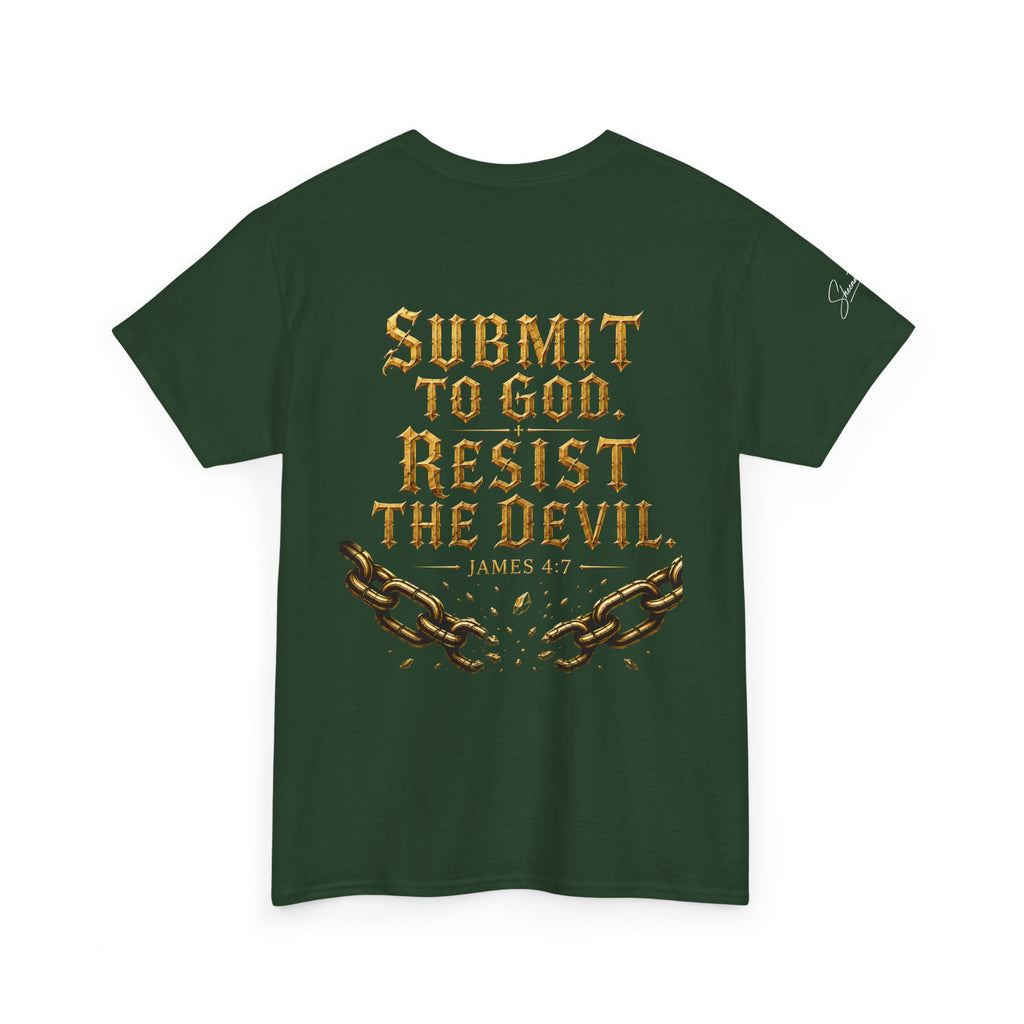 Garment — "I Denounce You Satan" Bold Gold Graphic Christian Statement