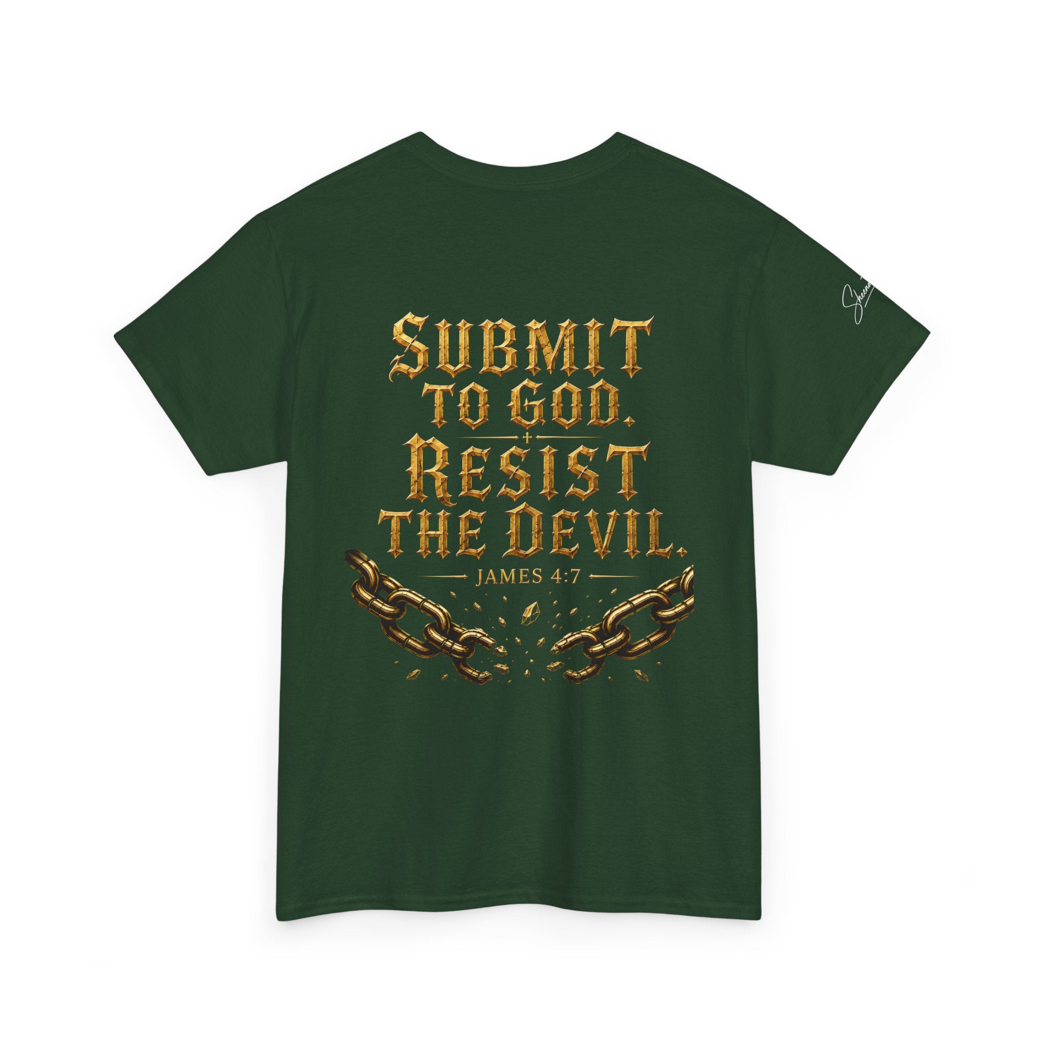 Garment — "I Denounce You Satan" Bold Gold Graphic Christian Statement
