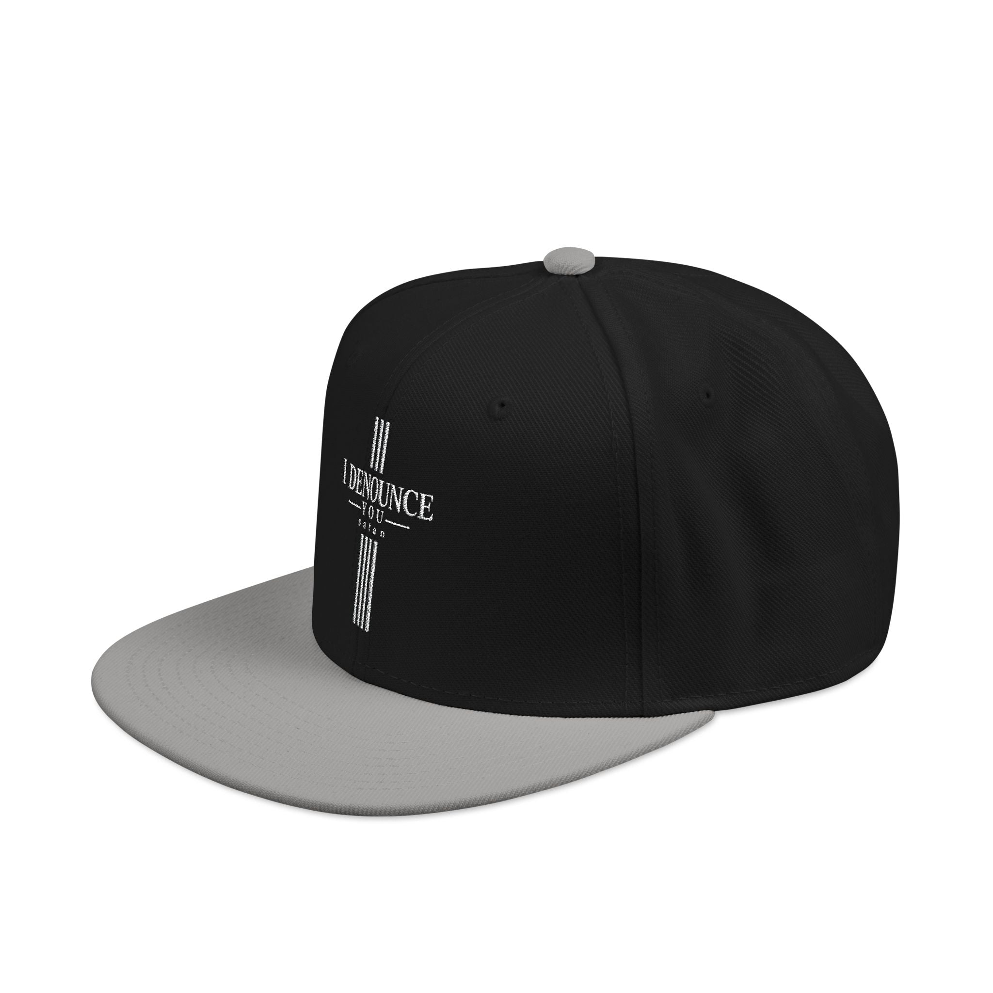 Embroidered Cross Snapback Hat - Black & Cyan Religious Trucker Cap