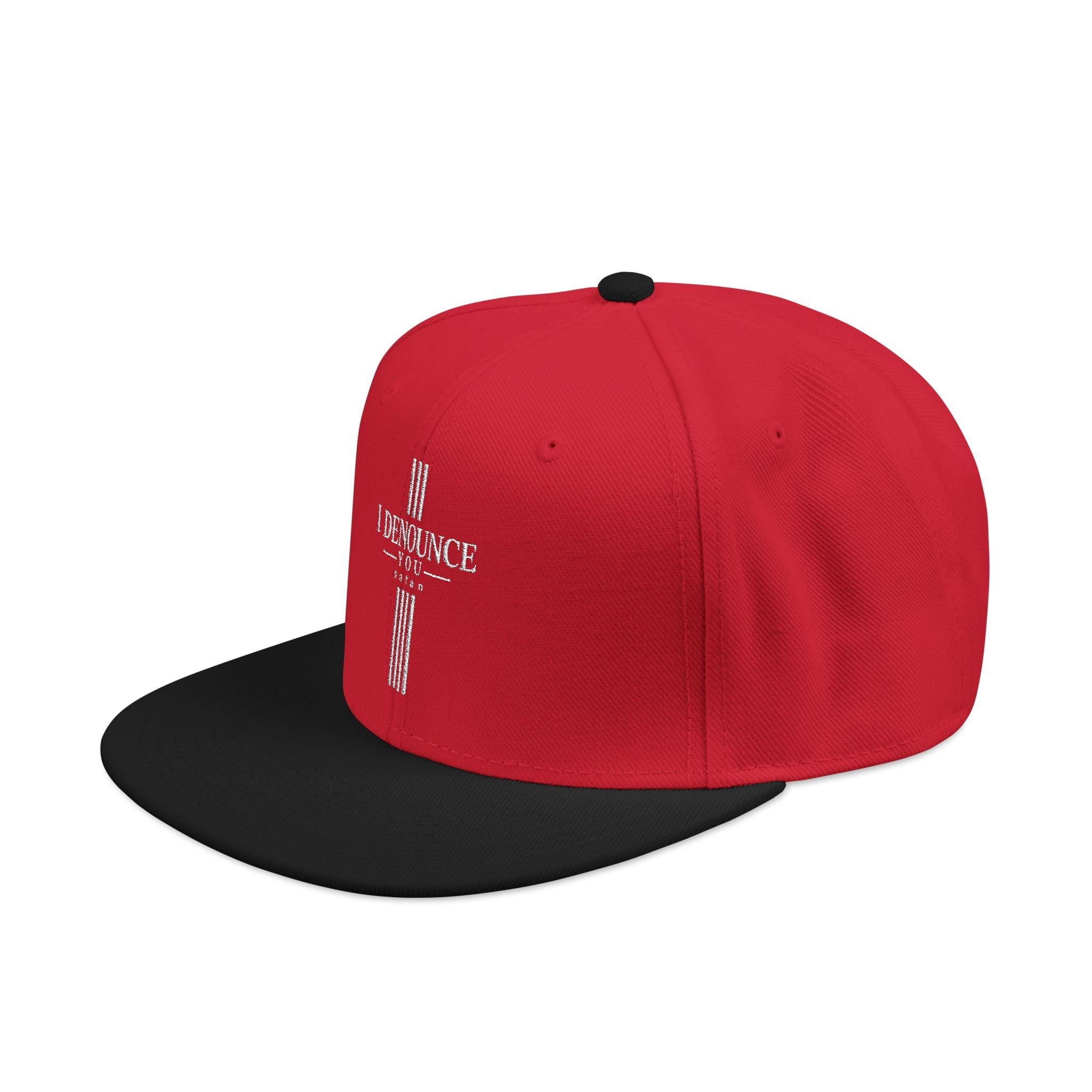Embroidered Cross Snapback Hat - Black & Cyan Religious Trucker Cap