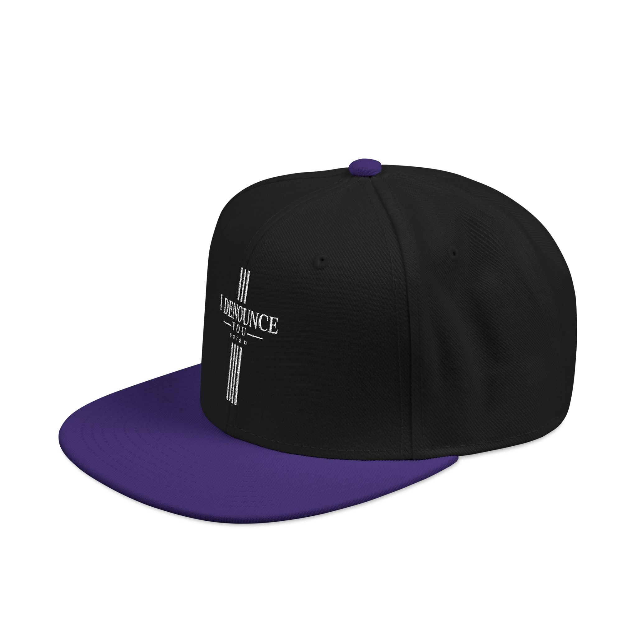 Embroidered Cross Snapback Hat - Black & Cyan Religious Trucker Cap
