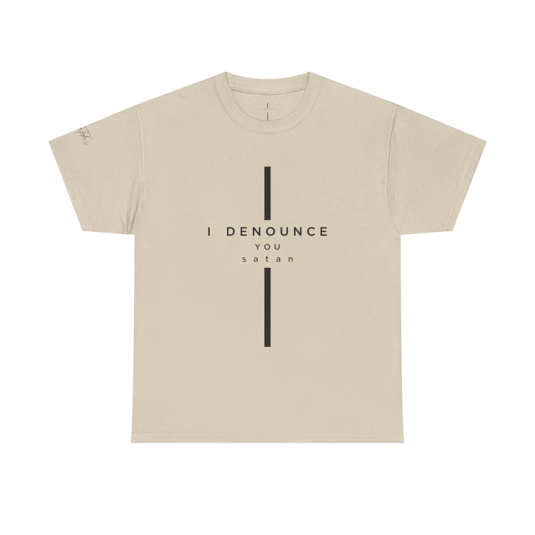 Christian Tee "I Denounce You Satan" Minimal Cross Shirt
