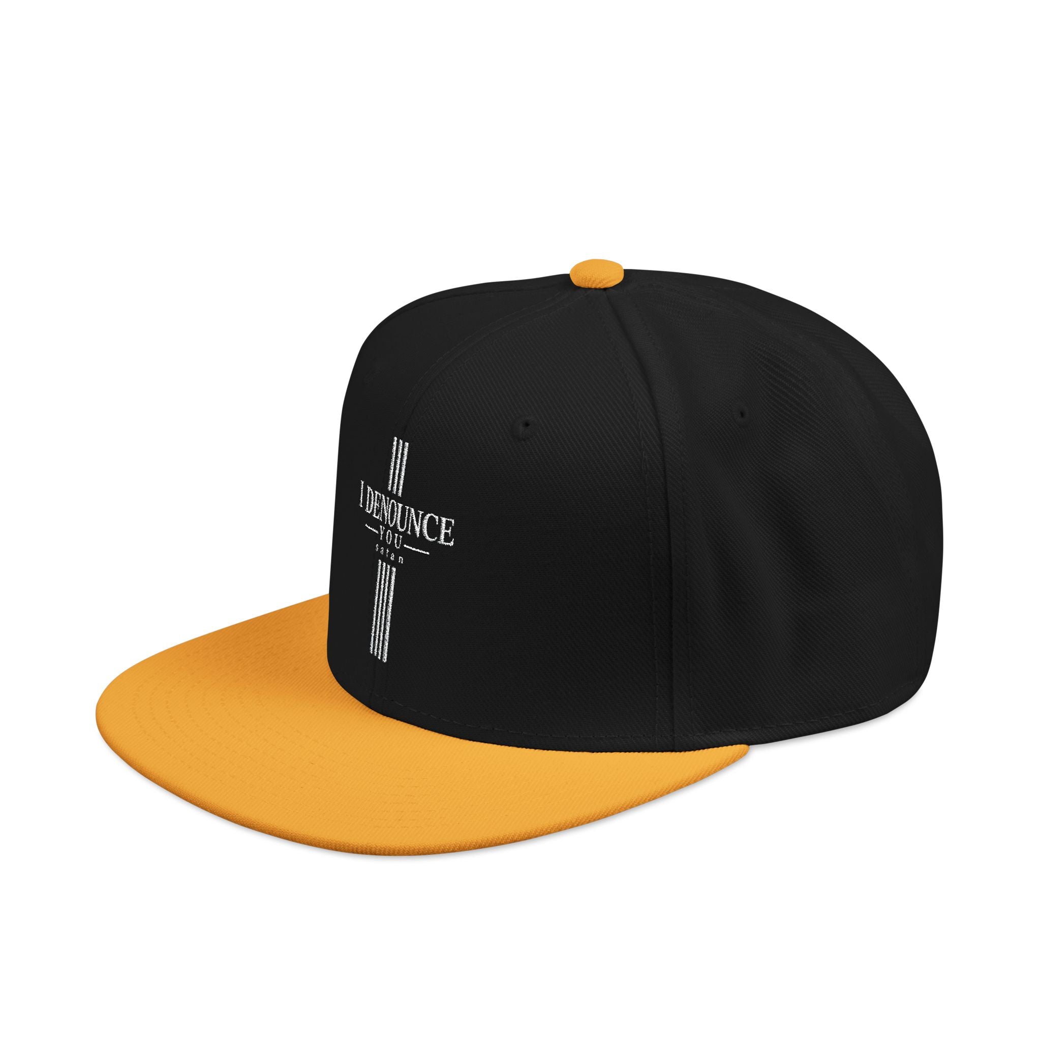 Embroidered Cross Snapback Hat - Black & Cyan Religious Trucker Cap