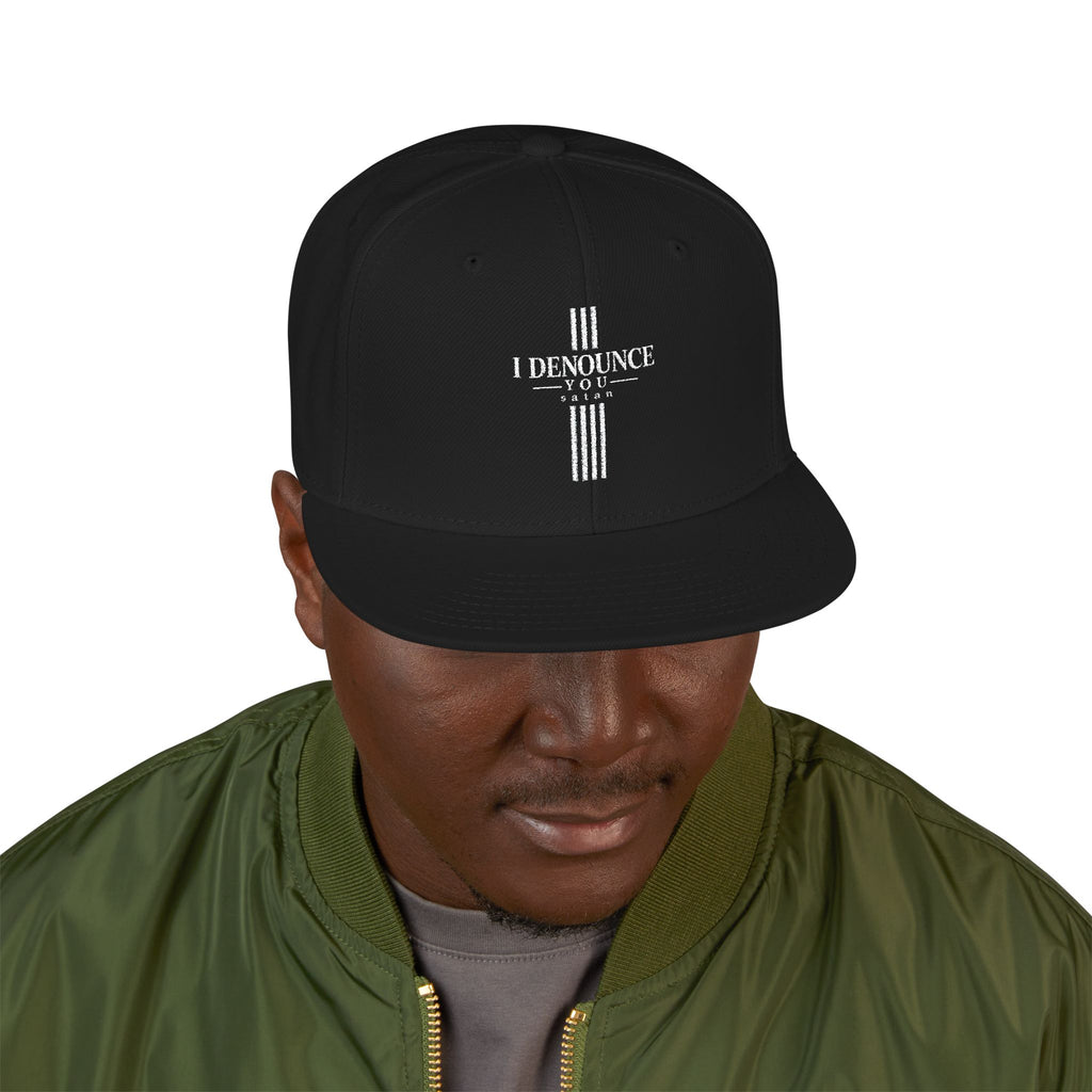 Embroidered Cross Snapback Hat - Black & Cyan Religious Trucker Cap
