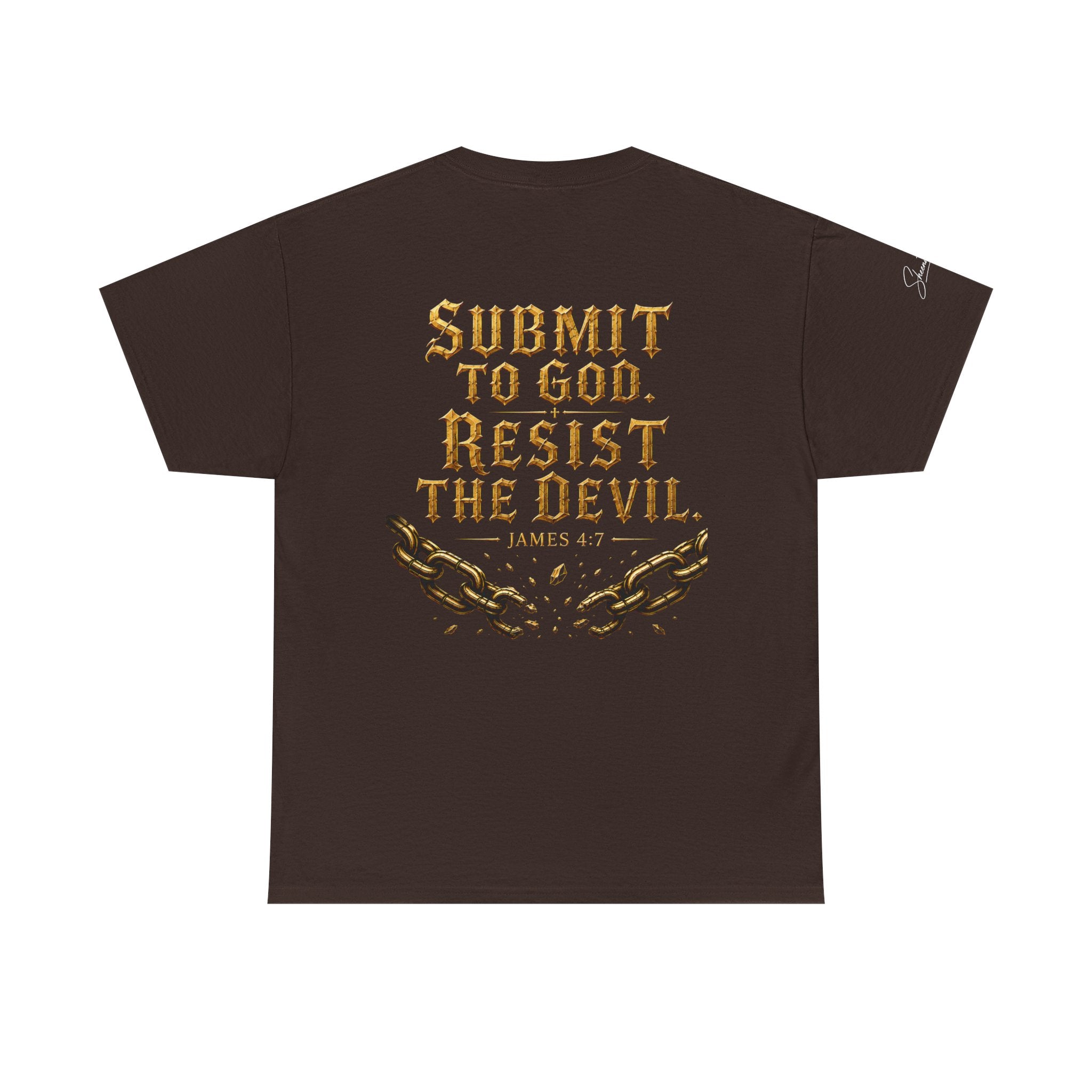 Garment — "I Denounce You Satan" Bold Gold Graphic Christian Statement