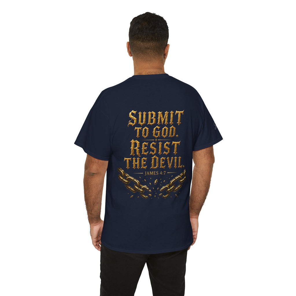 Garment — "I Denounce You Satan" Bold Gold Graphic Christian Statement