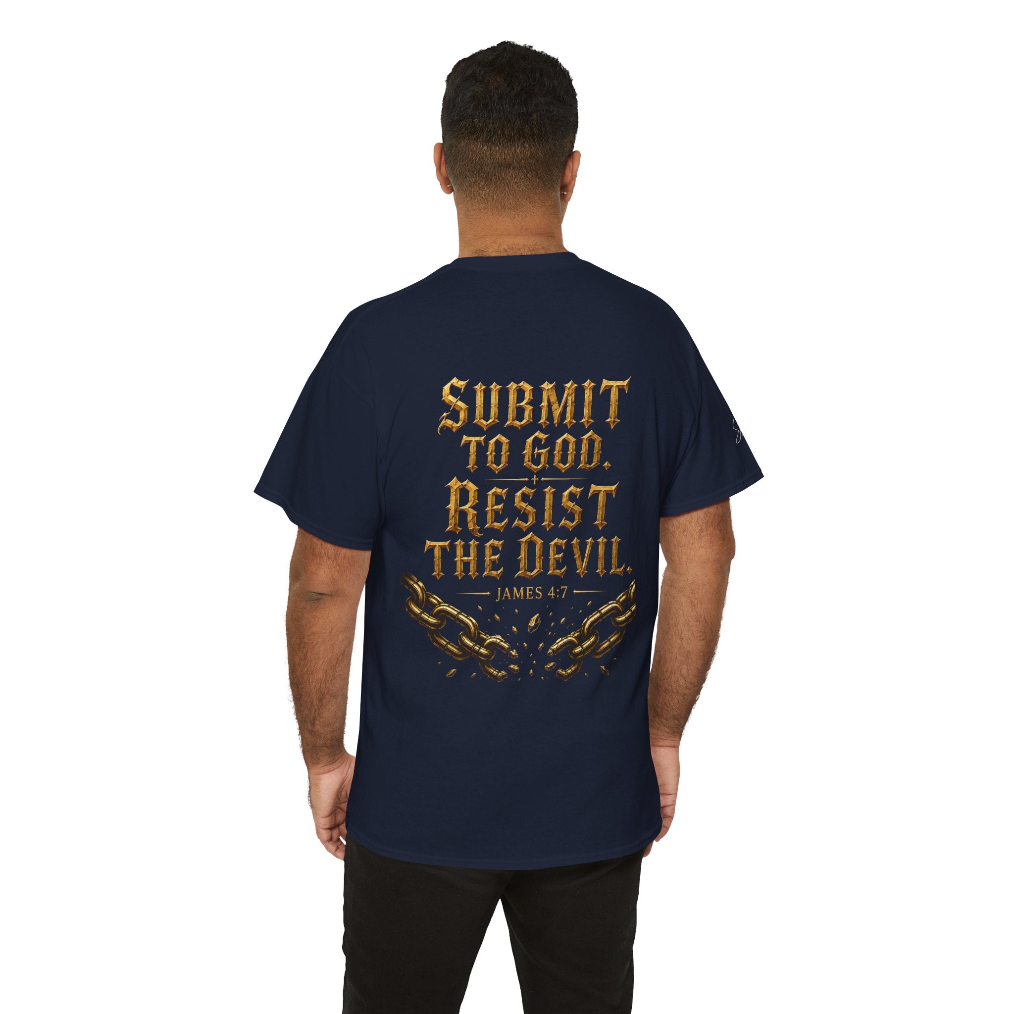 Garment — "I Denounce You Satan" Bold Gold Graphic Christian Statement