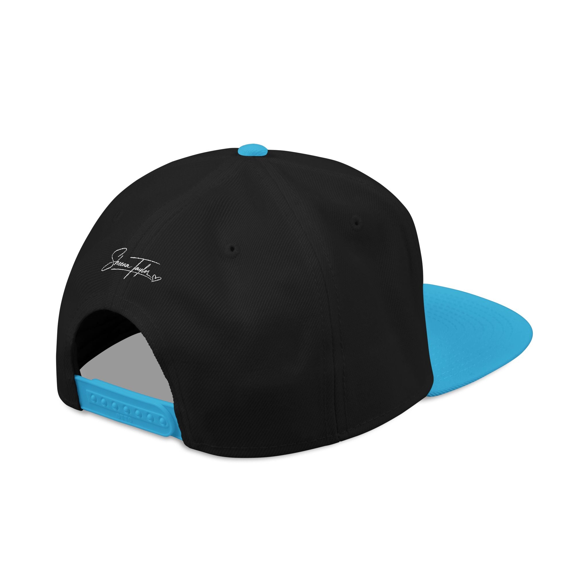 Embroidered Cross Snapback Hat - Black & Cyan Religious Trucker Cap
