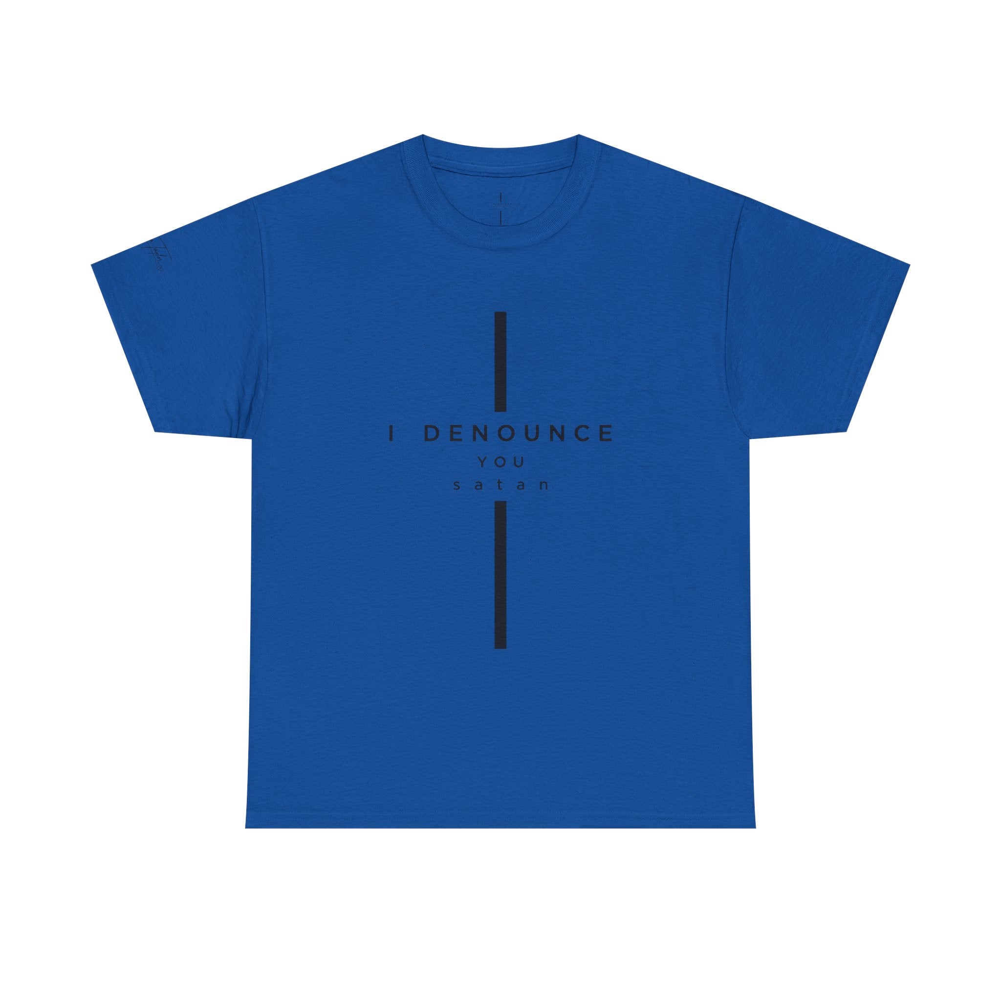 Christian Tee "I Denounce You Satan" Minimal Cross Shirt
