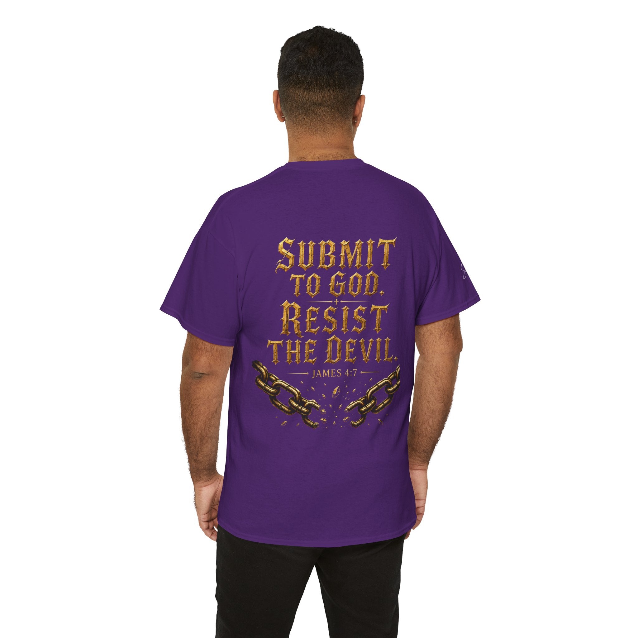 Garment — "I Denounce You Satan" Bold Gold Graphic Christian Statement