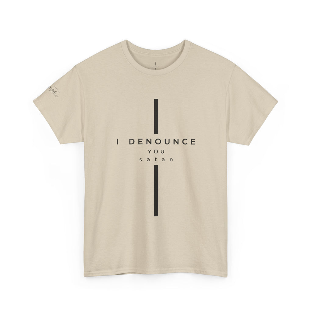 Christian Tee "I Denounce You Satan" Minimal Cross Shirt