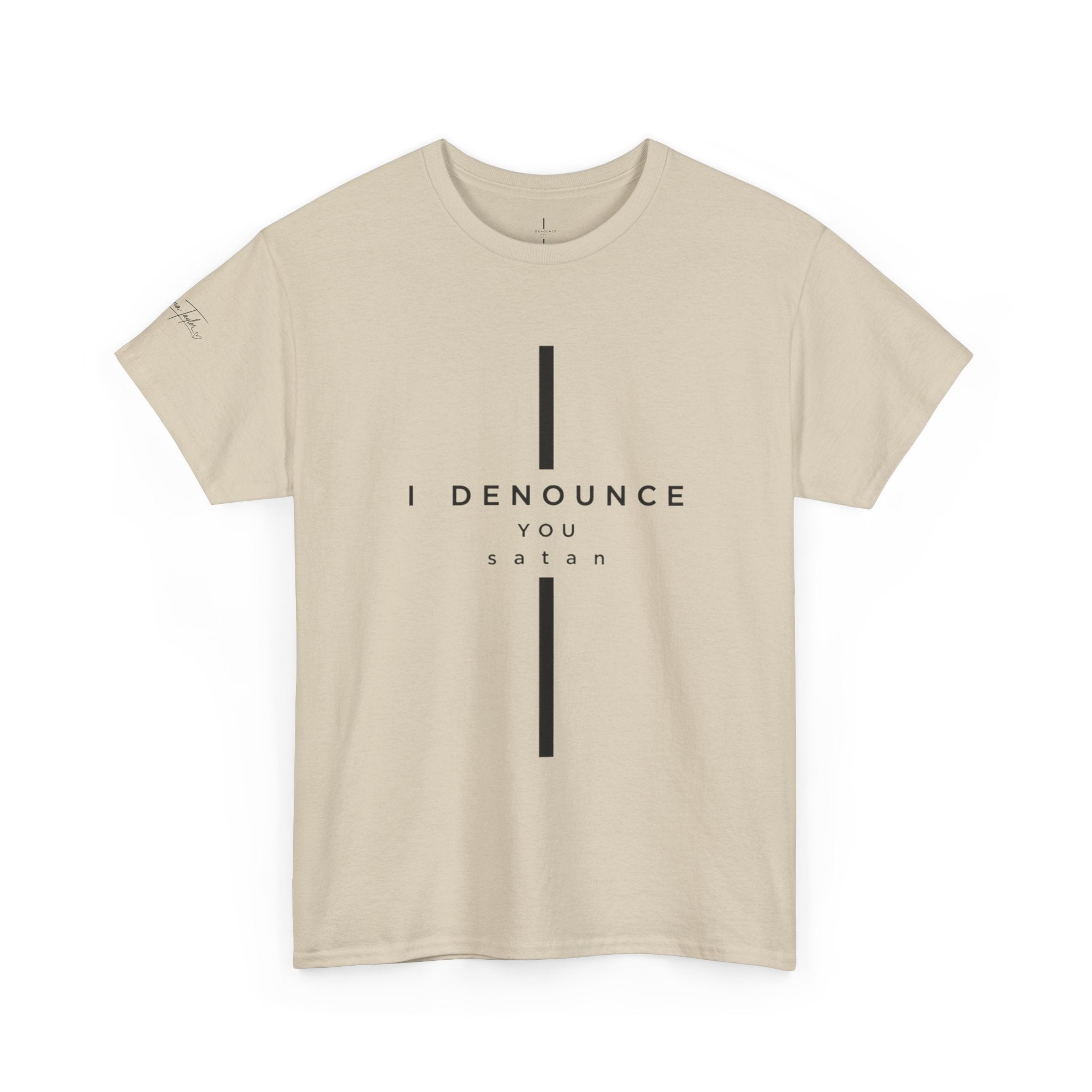 Christian Tee "I Denounce You Satan" Minimal Cross Shirt