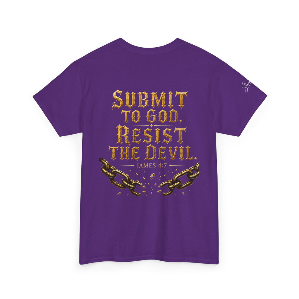 Garment — "I Denounce You Satan" Bold Gold Graphic Christian Statement
