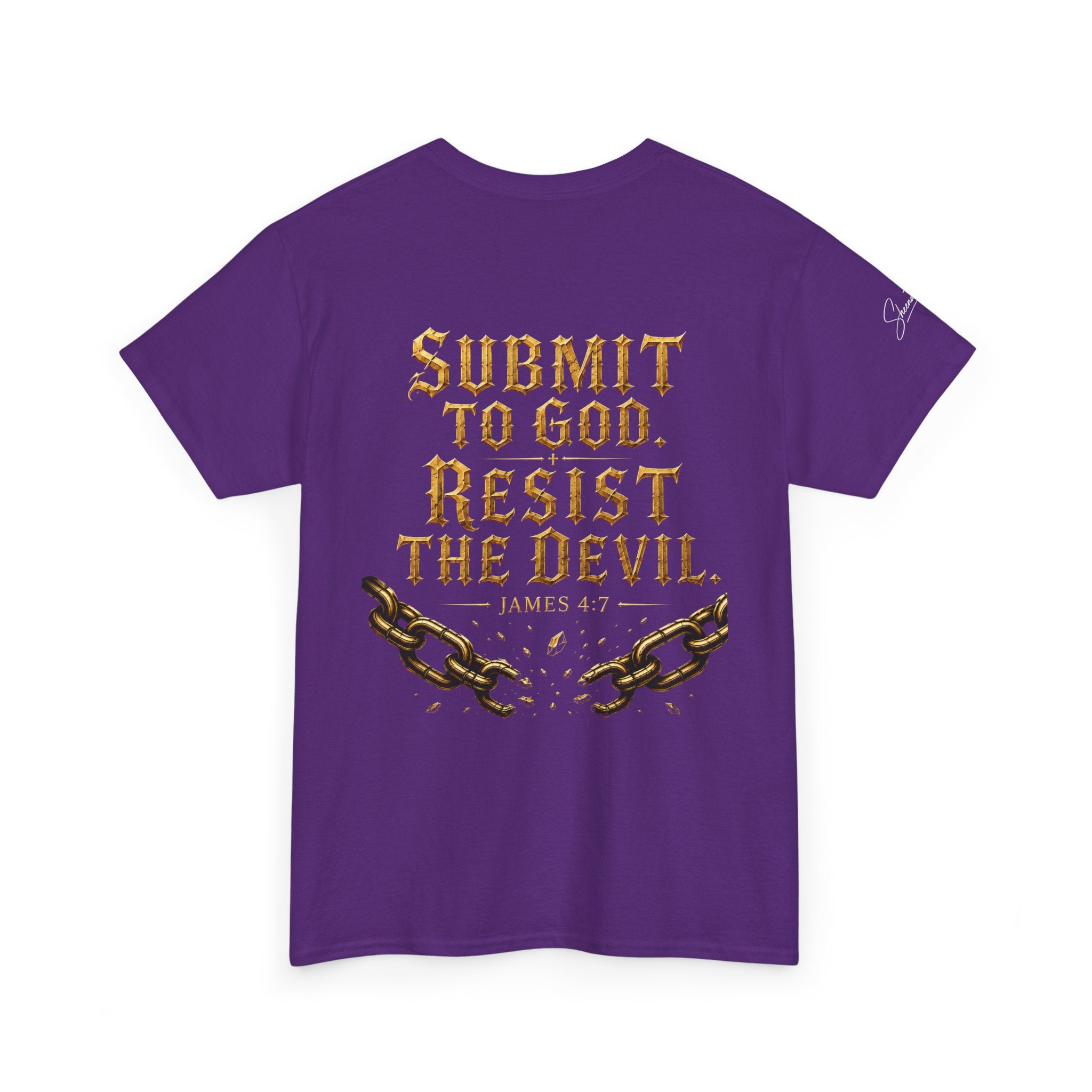 Garment — "I Denounce You Satan" Bold Gold Graphic Christian Statement