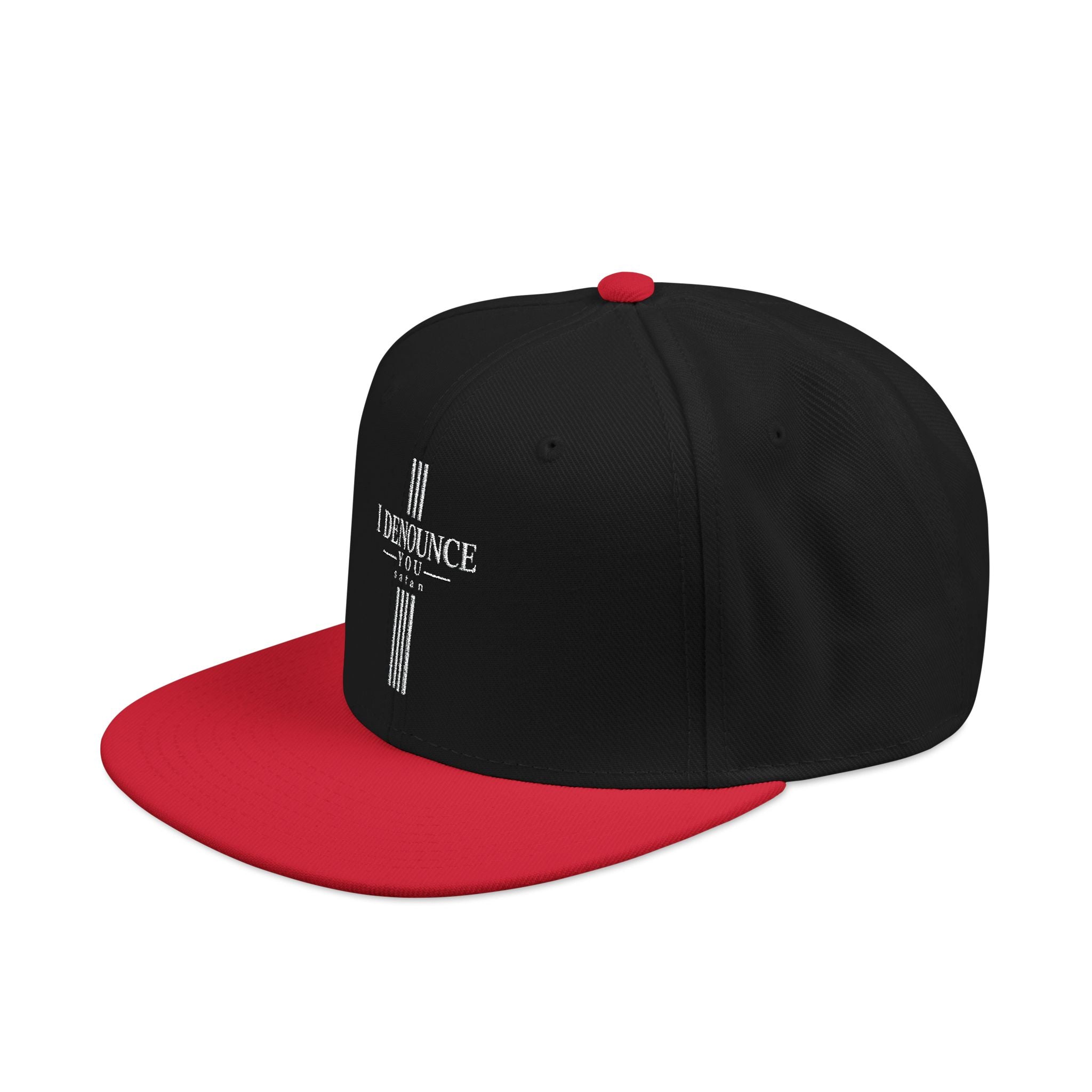 Embroidered Cross Snapback Hat - Black & Cyan Religious Trucker Cap